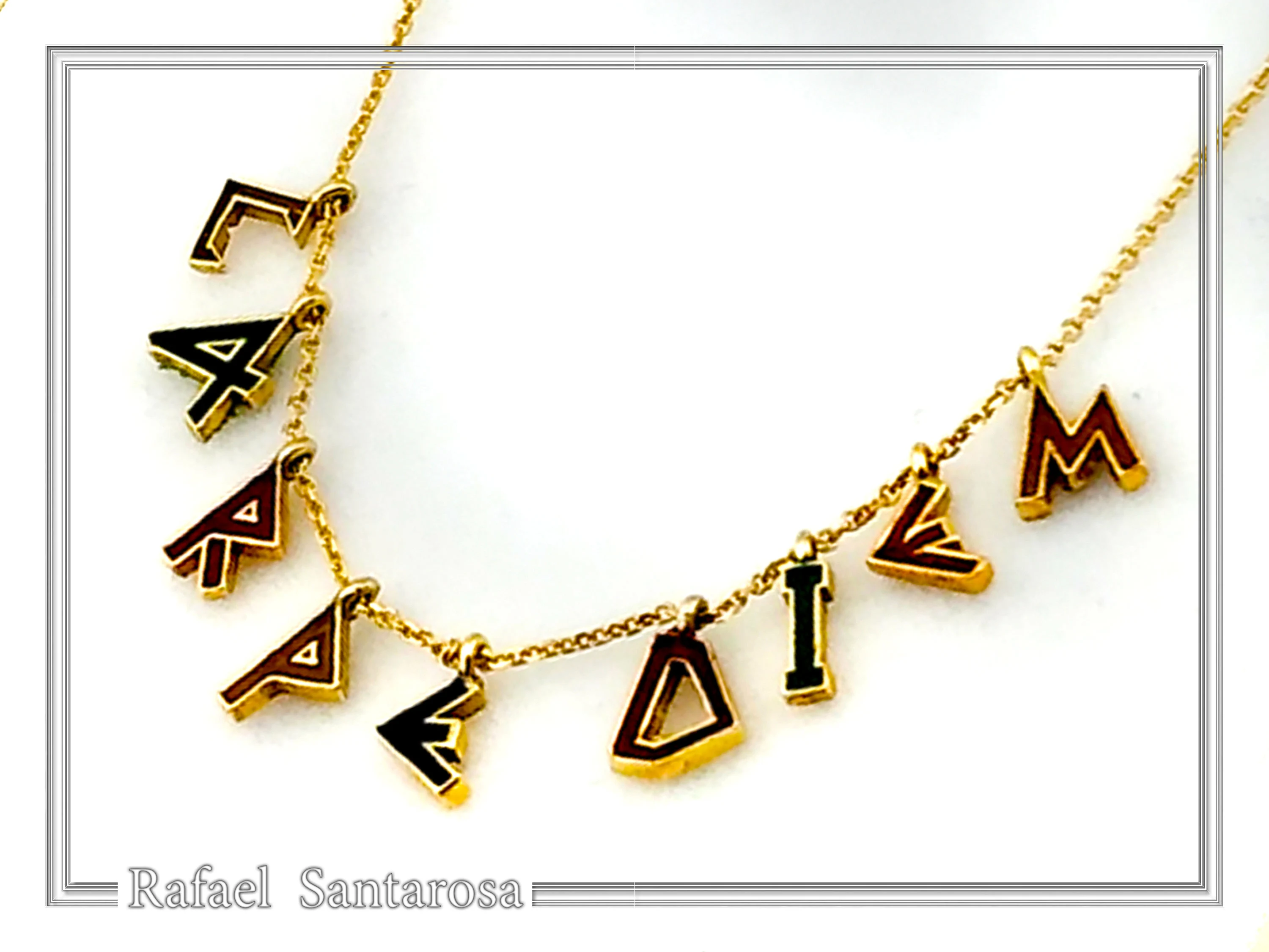 Personalized Carpe Diem Necklace: Gold Filled Silver Beaded Charm, Enamel Latin Font — additional product image 5 from Rafael Santarosa Fine Jewelry
