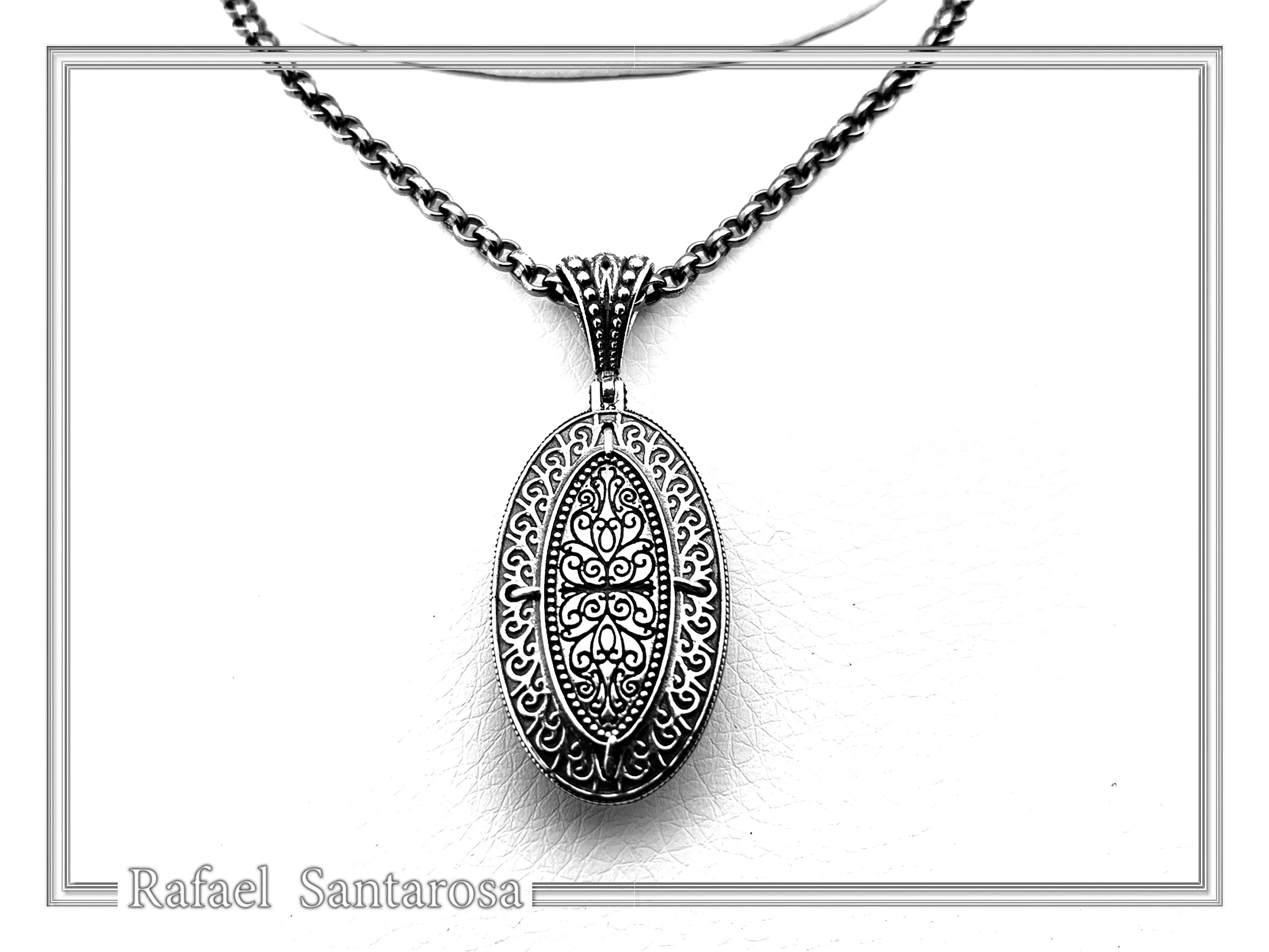 Natural Pearl on Byzantine Ornaments Pendant: Oxidized Sterling Silver and 18 Karat Gold Filled — additional product image 7 from Rafael Santarosa Fine Jewelry