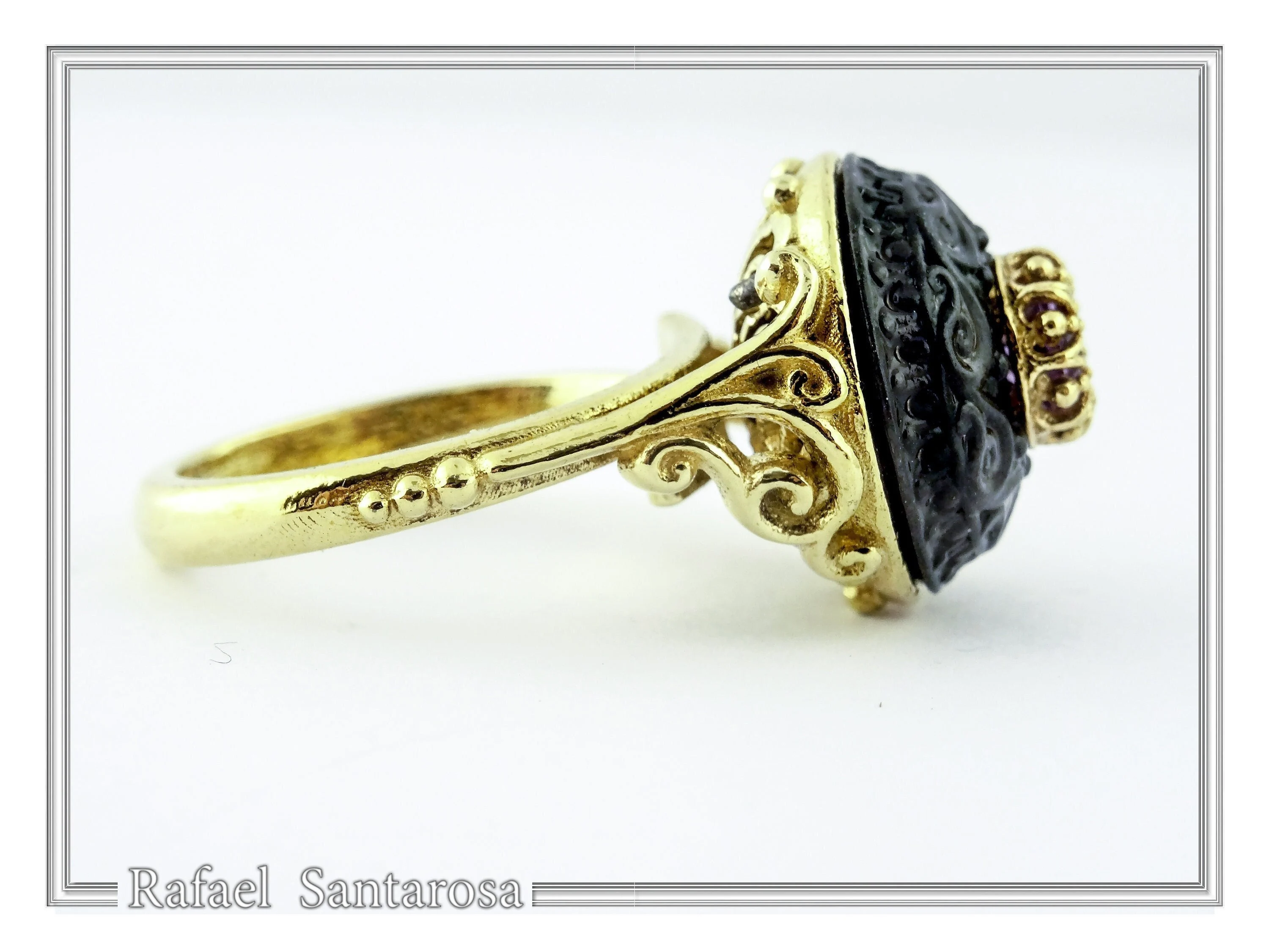 Natural Amethyst Black and Gold Byzantine Ring: 18K Gold Filled & Oxidized Sterling Silver — additional product image 5 from Rafael Santarosa Fine Jewelry