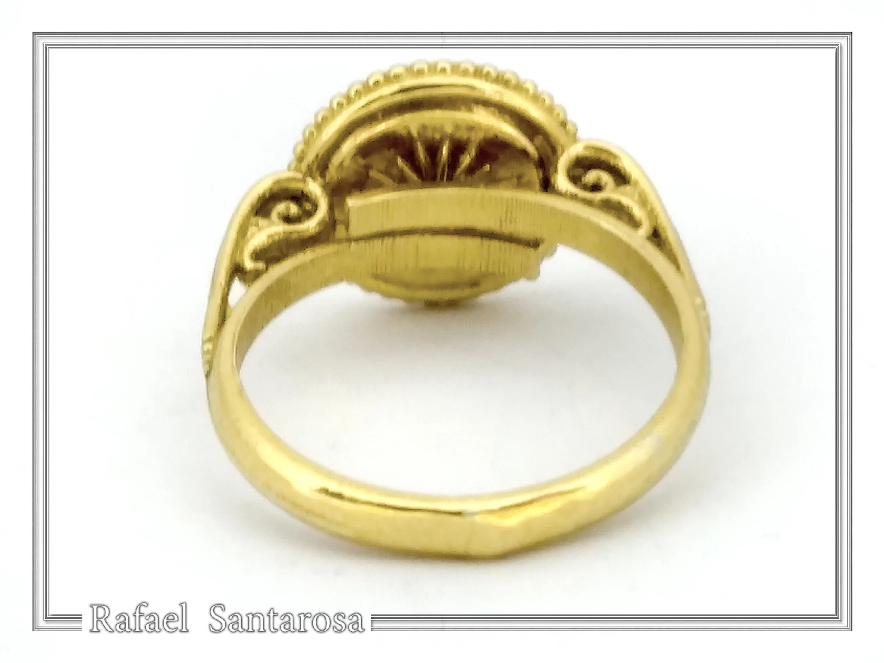 Athena Owl Coin Tetradrachm Ring: Blue Transparent Enamel on 18K Gold-Filled Filigree Sterling Silver — additional product image 8 from Rafael Santarosa Fine Jewelry
