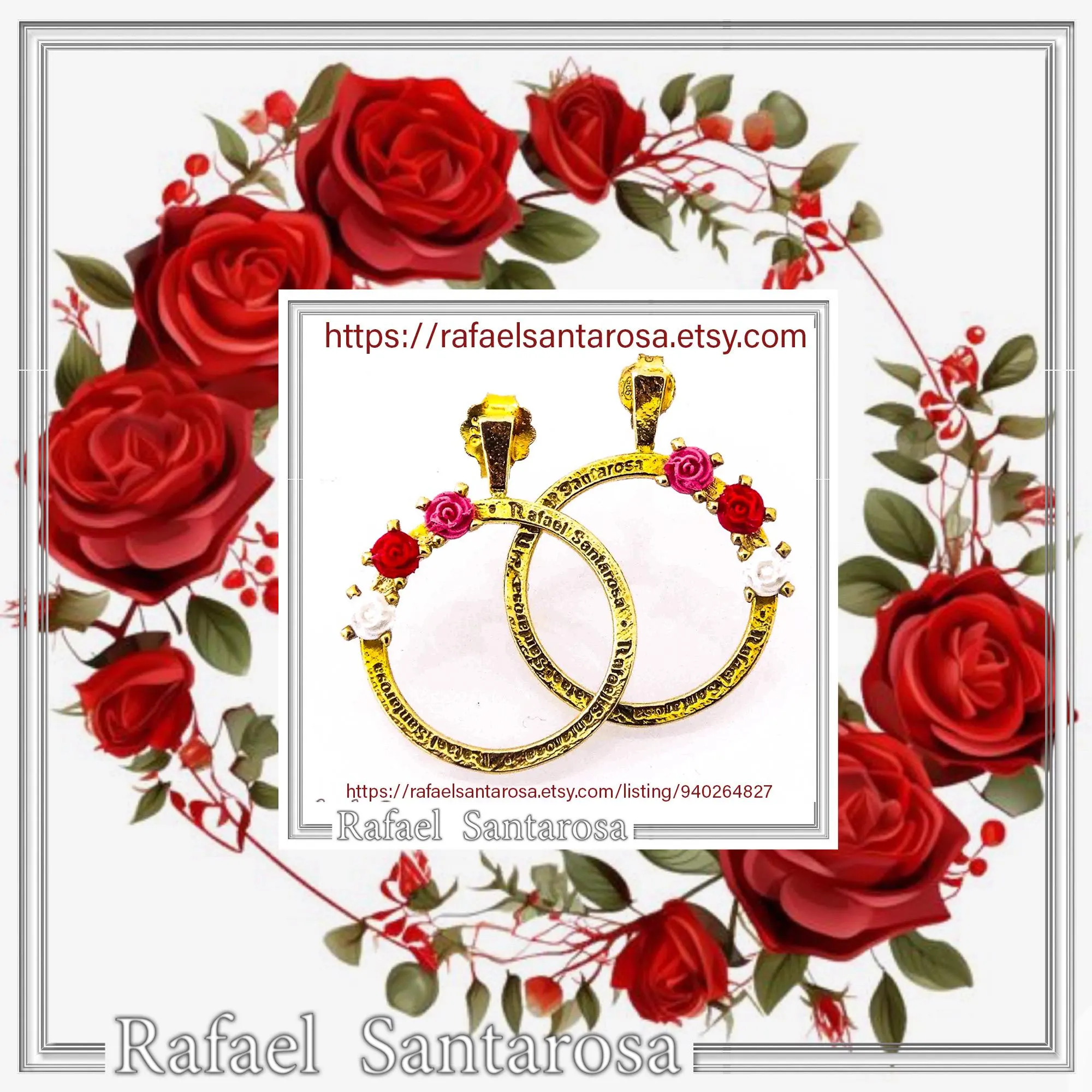 Alabaster Rose Flowers Gems Hoops Floral Earrings for Girls: Sterling Silver 18K Gold Filled — additional product image 10 from Rafael Santarosa Fine Jewelry