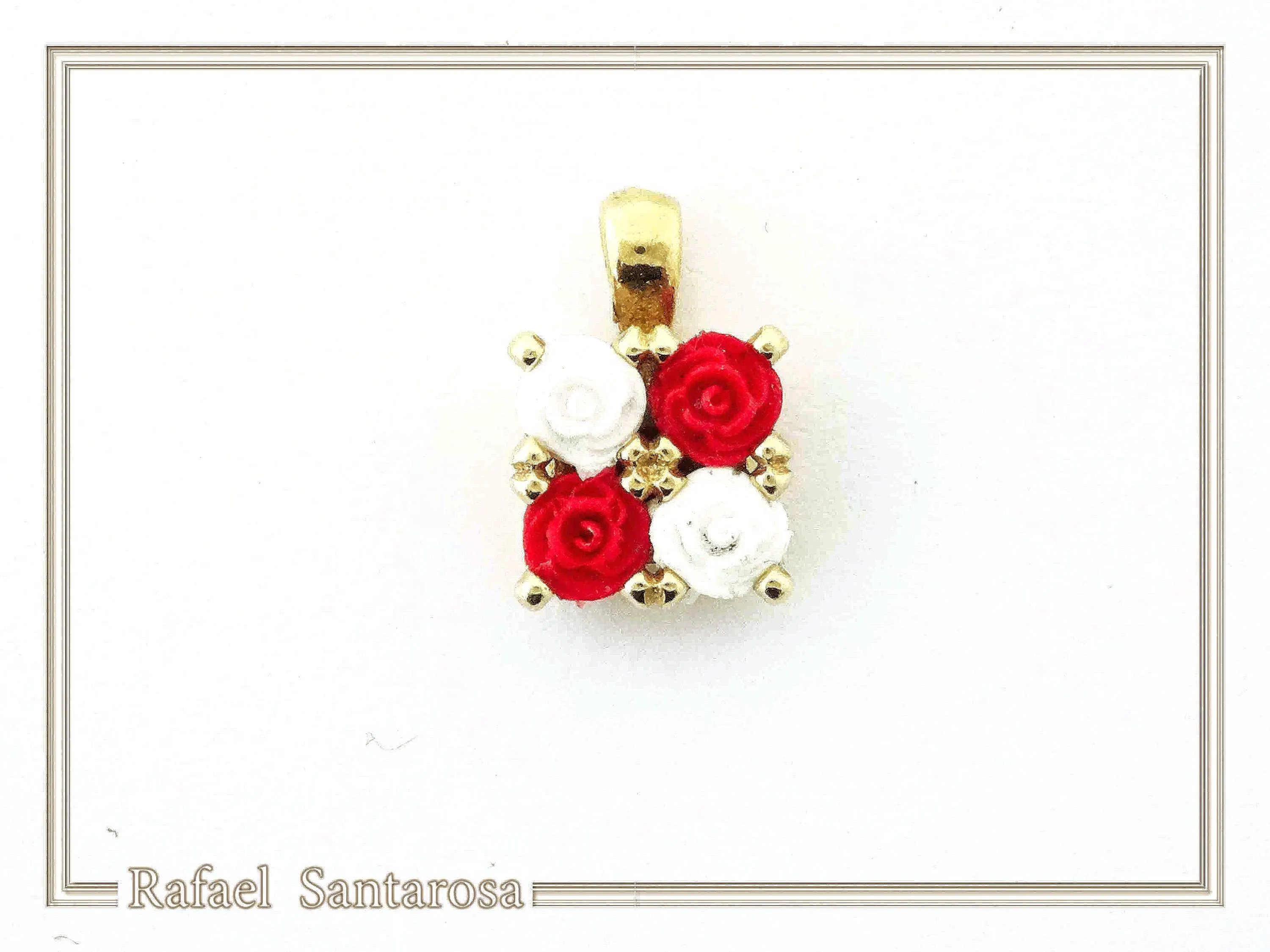 Alabaster Rose Flowers Gems Bouquet Square Necklace: Red &White Roses, Silver 18K Gold Filled. — additional product image 5 from Rafael Santarosa Fine Jewelry