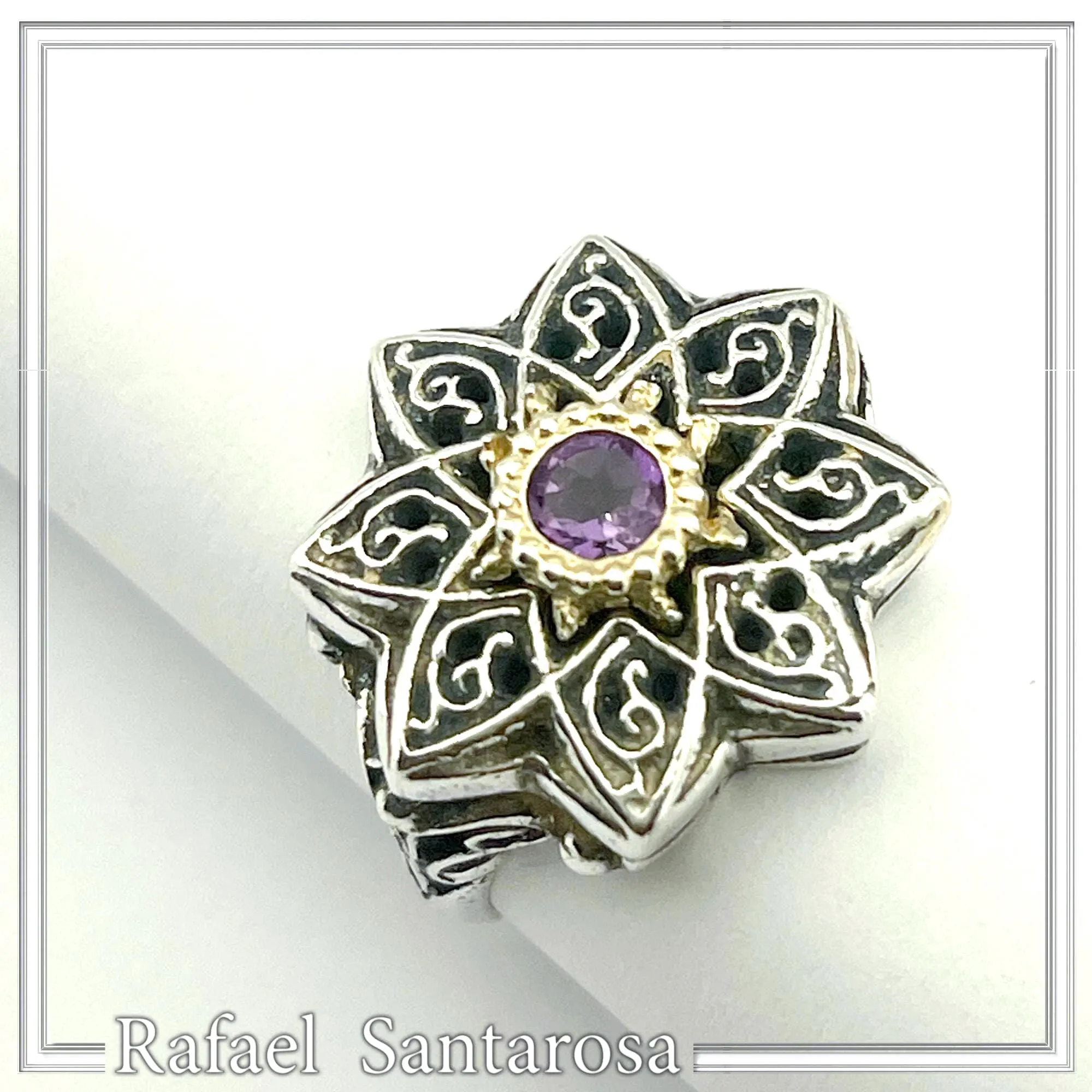 Natural African Amethyst Byzantine Ring: Oxidized Silver & 18k Gold Filled Filigree Bezel — additional product image 5 from Rafael Santarosa Fine Jewelry