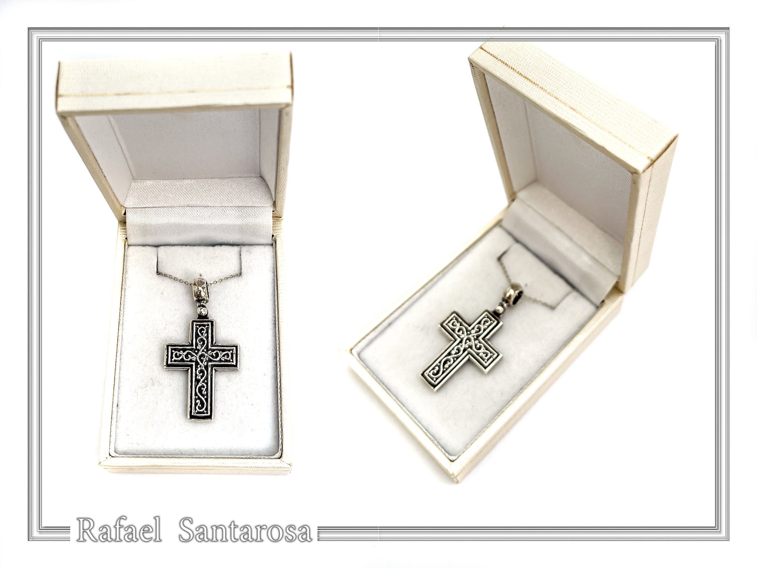 Oxidized Sterling Silver Men Cross Pendant: Byzantine Design Christian Necklace — additional product image 8 from Rafael Santarosa Fine Jewelry