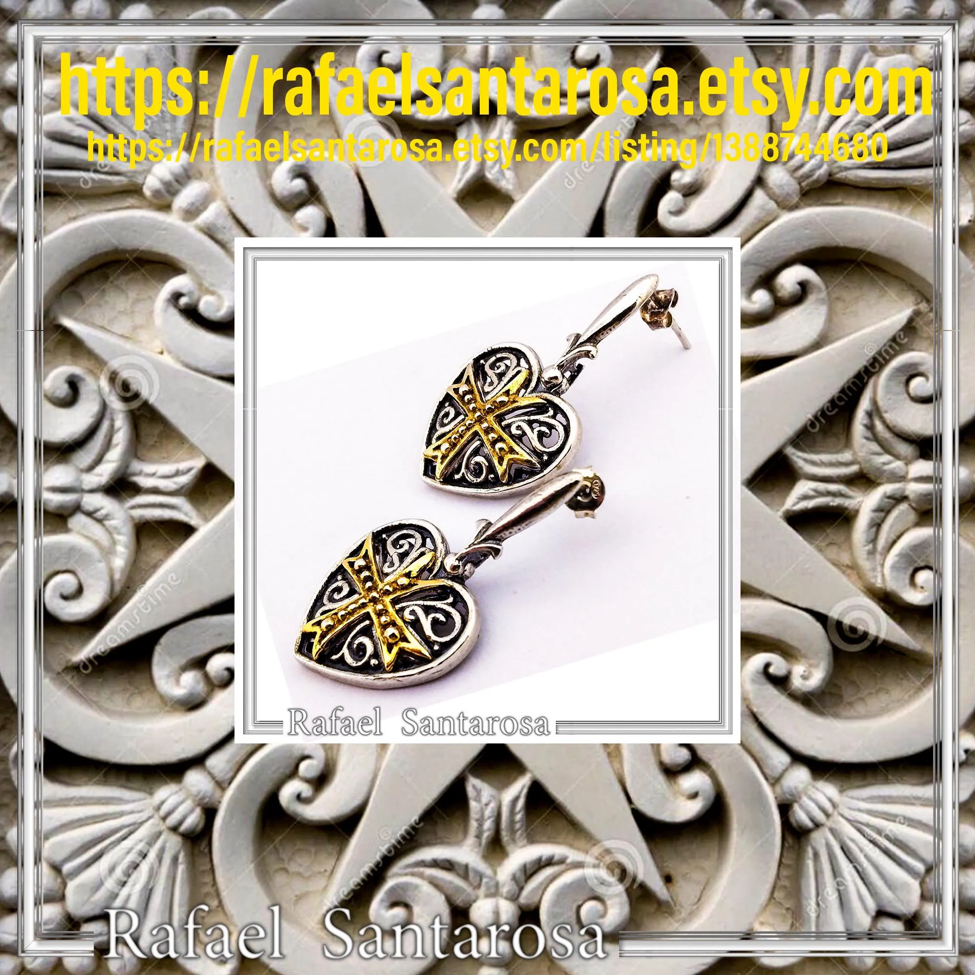 Maltese Knights Cross Holy Heart Earrings: Oxidized Sterling Silver and Gold-Filled — additional product image 10 from Rafael Santarosa Fine Jewelry