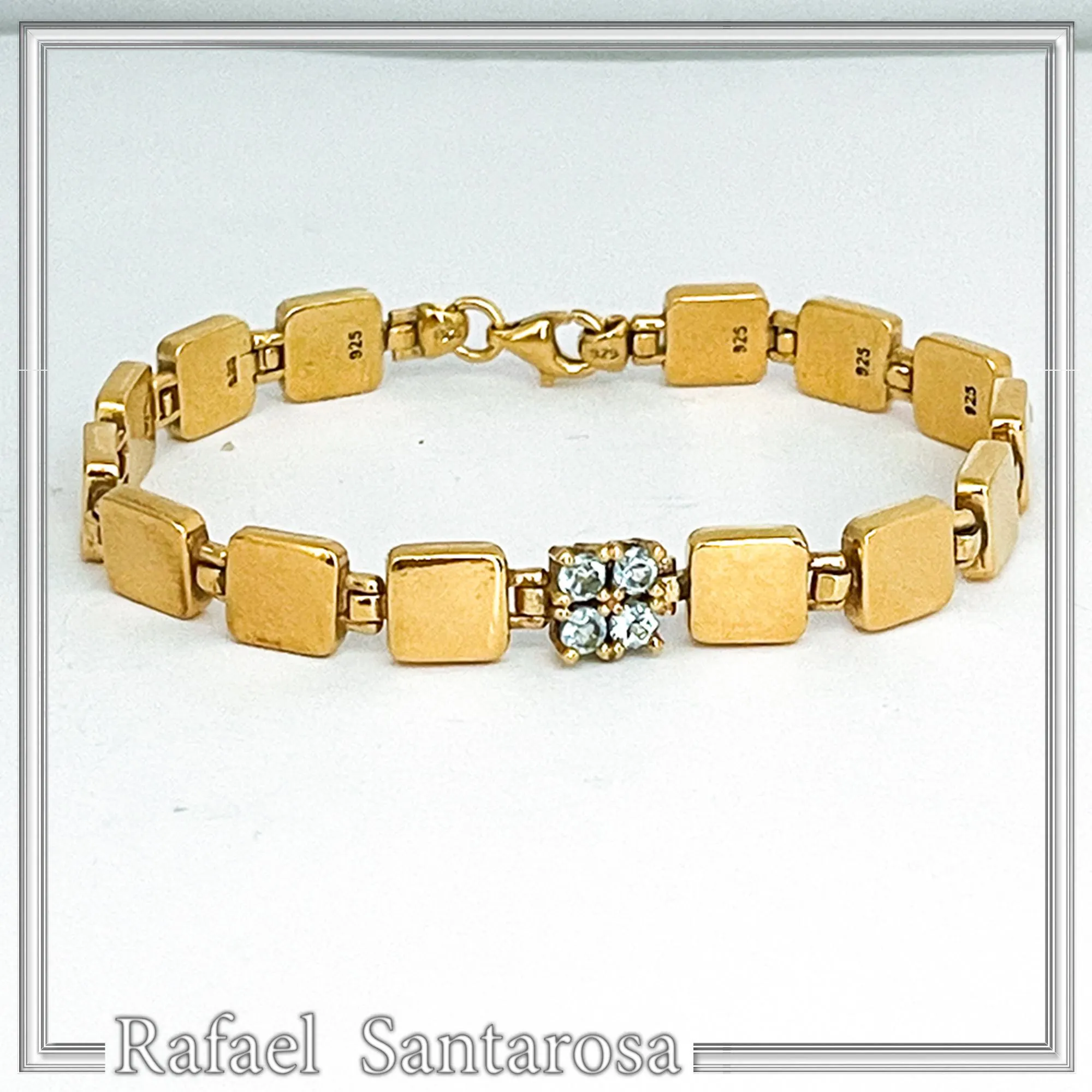 18K Gold Filled Sterling Silver Beaded Bracelet: Natural Sky-Blue Topaz Pave Geometric Link — additional product image 8 from Rafael Santarosa Fine Jewelry