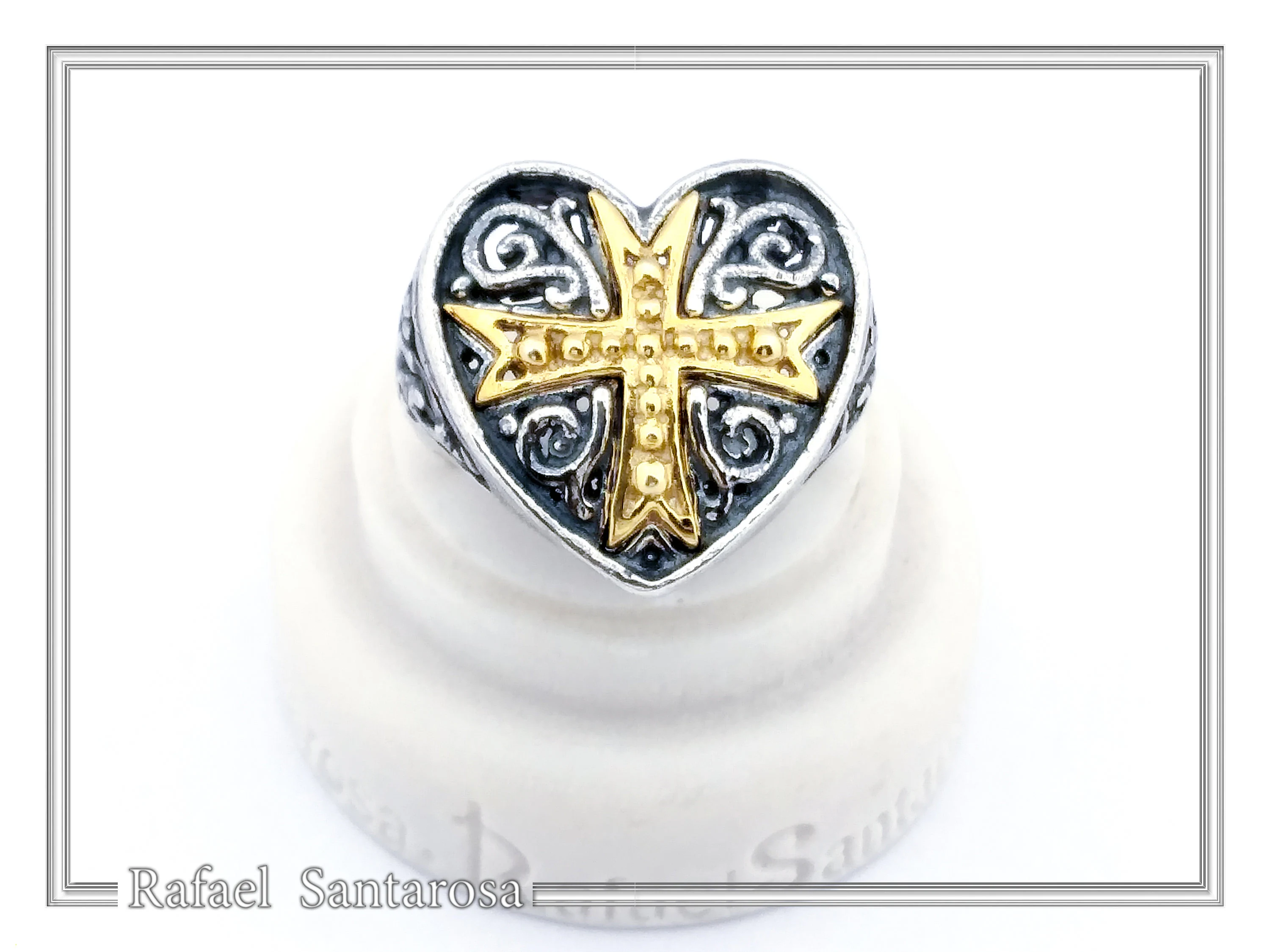 Holy Heart Knight Ring: Medieval Maltese Cross 18K Gold Filled on Oxidized Sterling Silver — additional product image 8 from Rafael Santarosa Fine Jewelry
