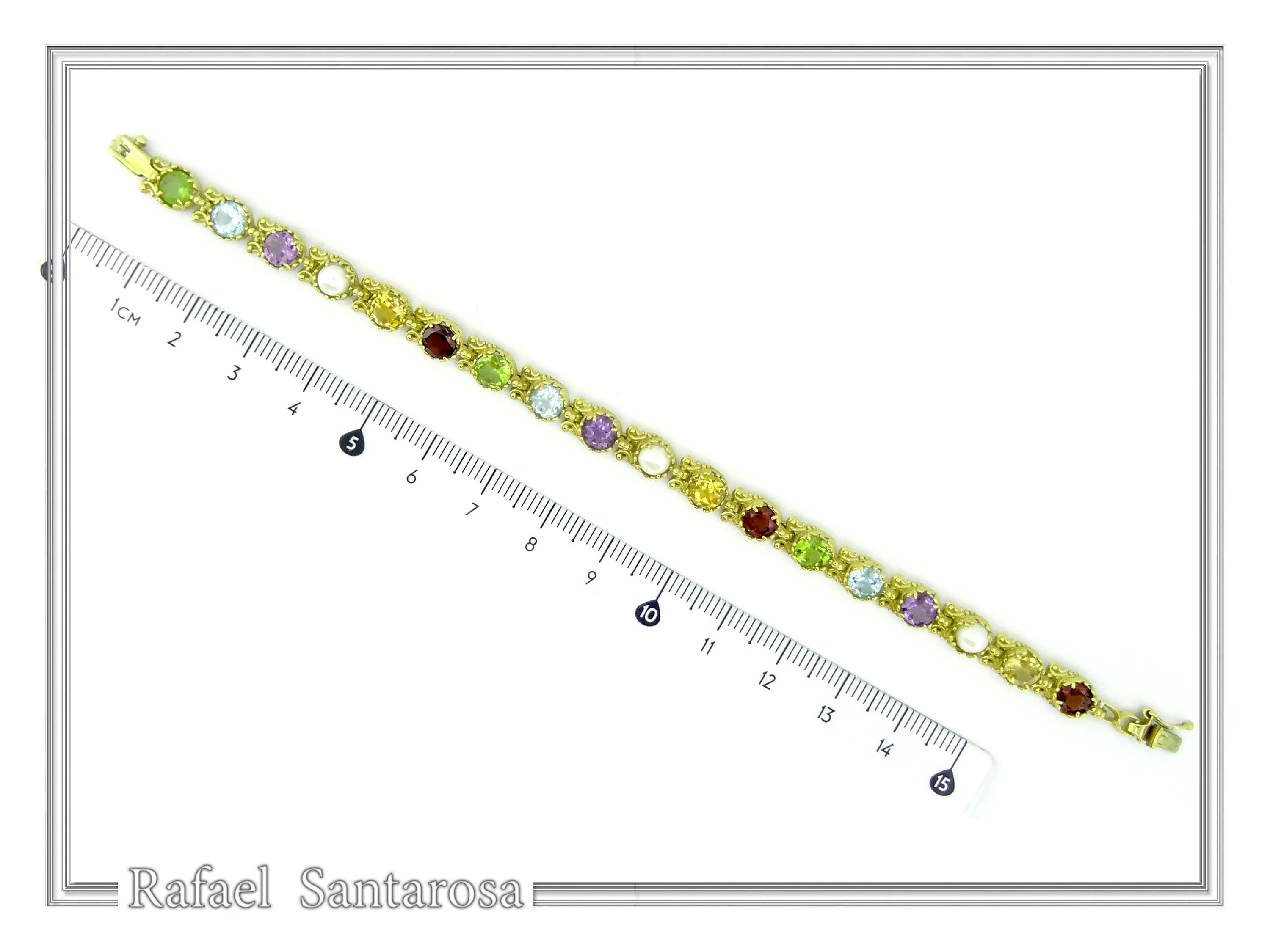 Multi Genuine Gemstone Beaded Bracelet: 18K Solid Gold Byzantine Filigree Tennis Bracelet — additional product image 8 from Rafael Santarosa Fine Jewelry