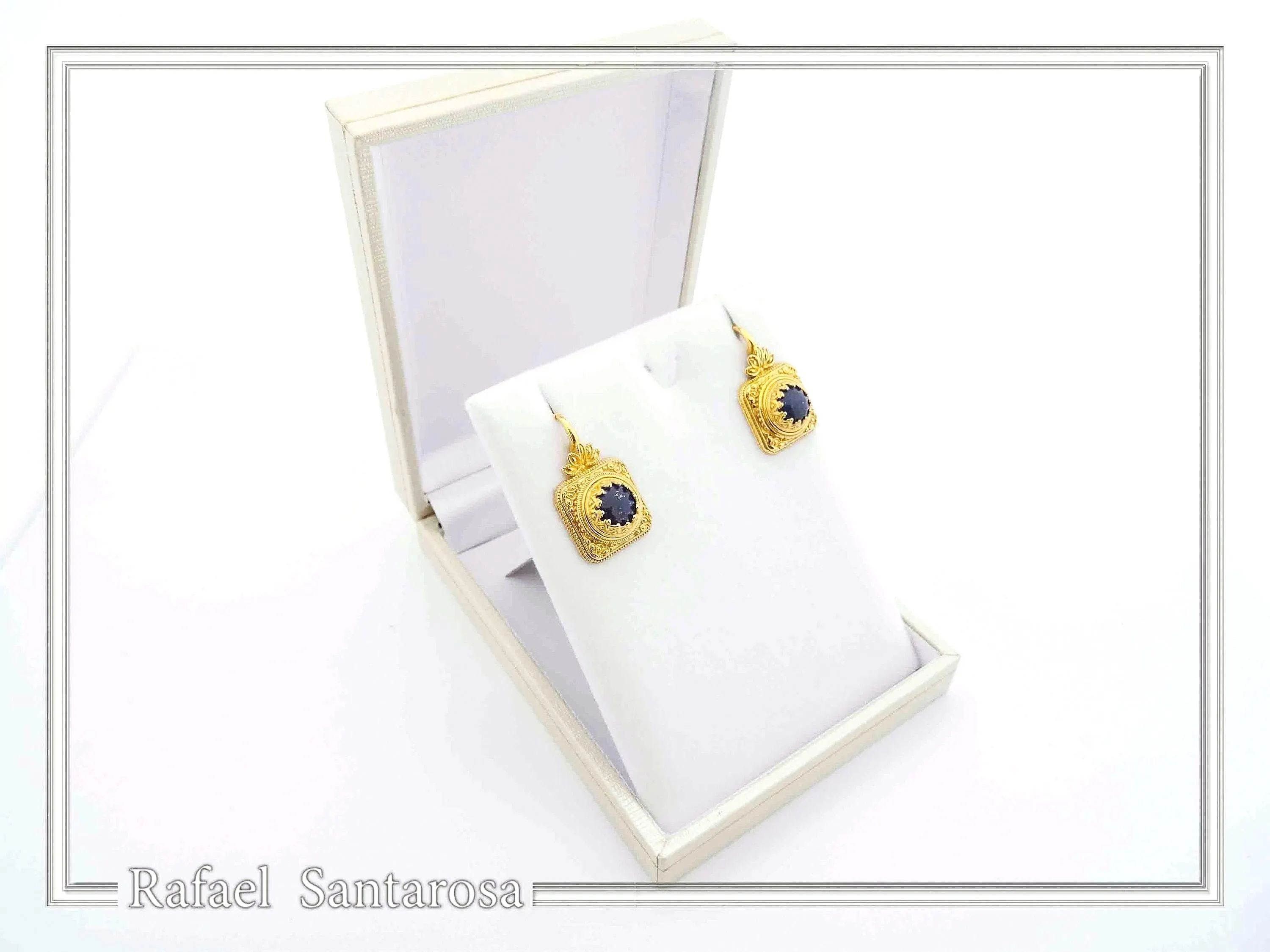 Genuine Lapis Lazuli Ancient Greek Style Earrings: 18K Gold-Filled Sterling Silver, Museum Jewelry — additional product image 9 from Rafael Santarosa Fine Jewelry