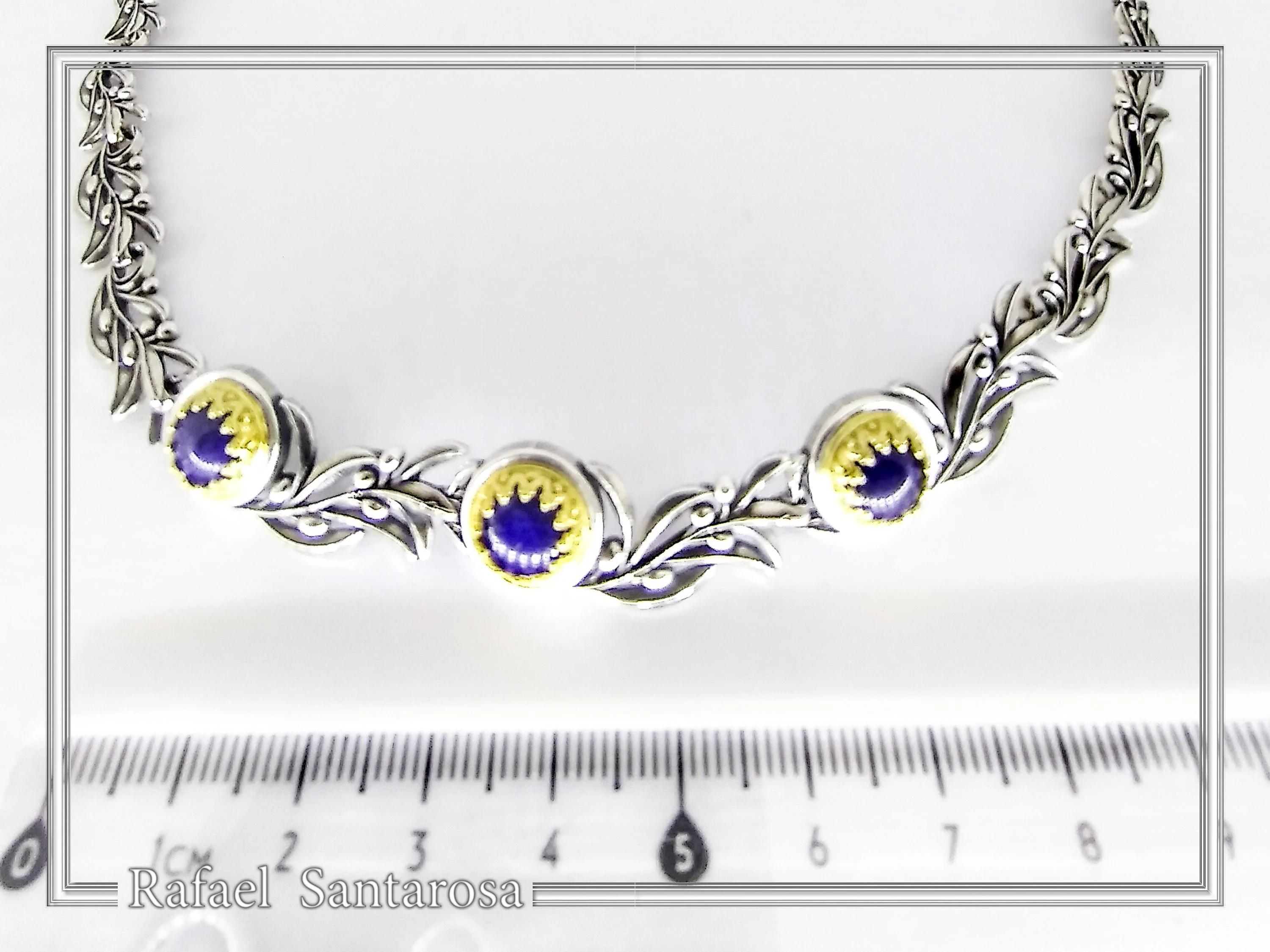 Genuine Lapis Lazuli Olive Branch beaded Nature Symbol Necklace, Floral Sterling Silver Jewelry — additional product image 8 from Rafael Santarosa Fine Jewelry