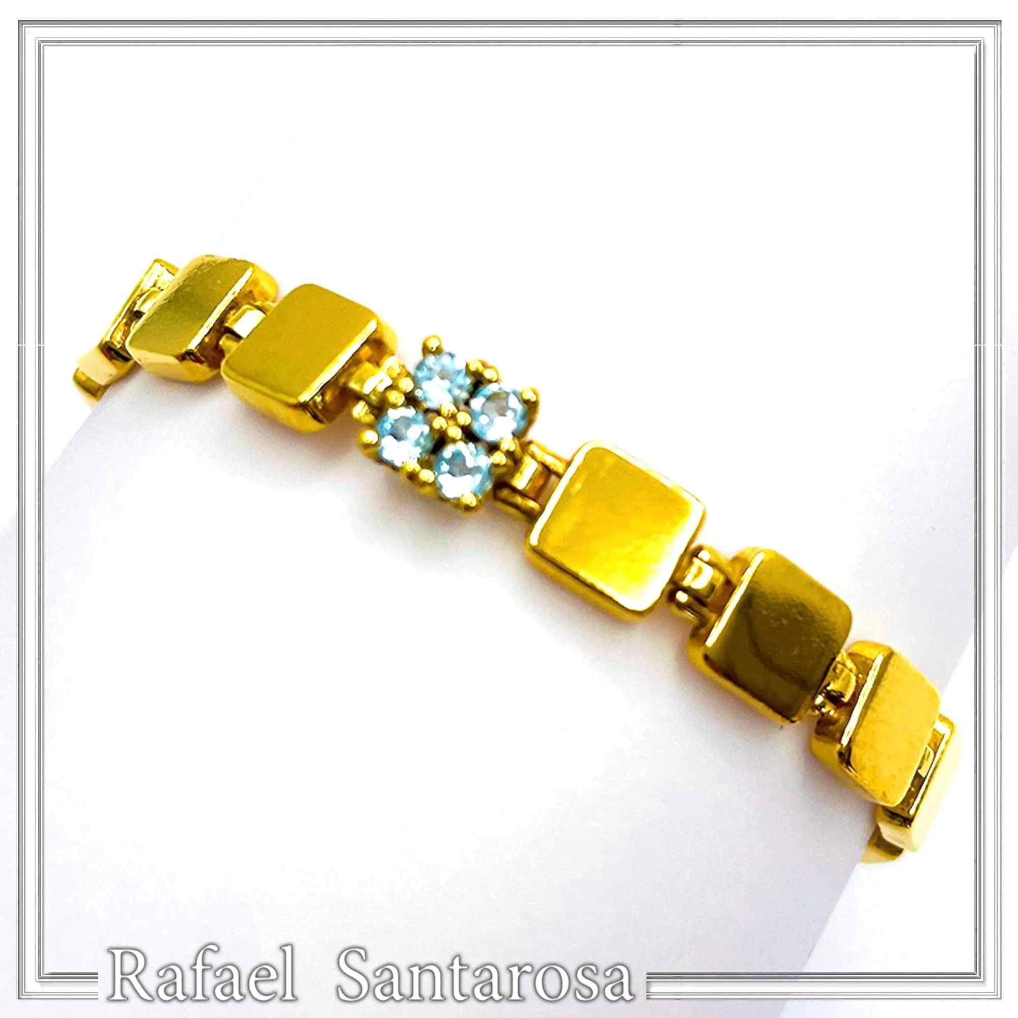 18K Gold Filled Sterling Silver Beaded Bracelet: Natural Sky-Blue Topaz Pave Geometric Link — additional product image 4 from Rafael Santarosa Fine Jewelry