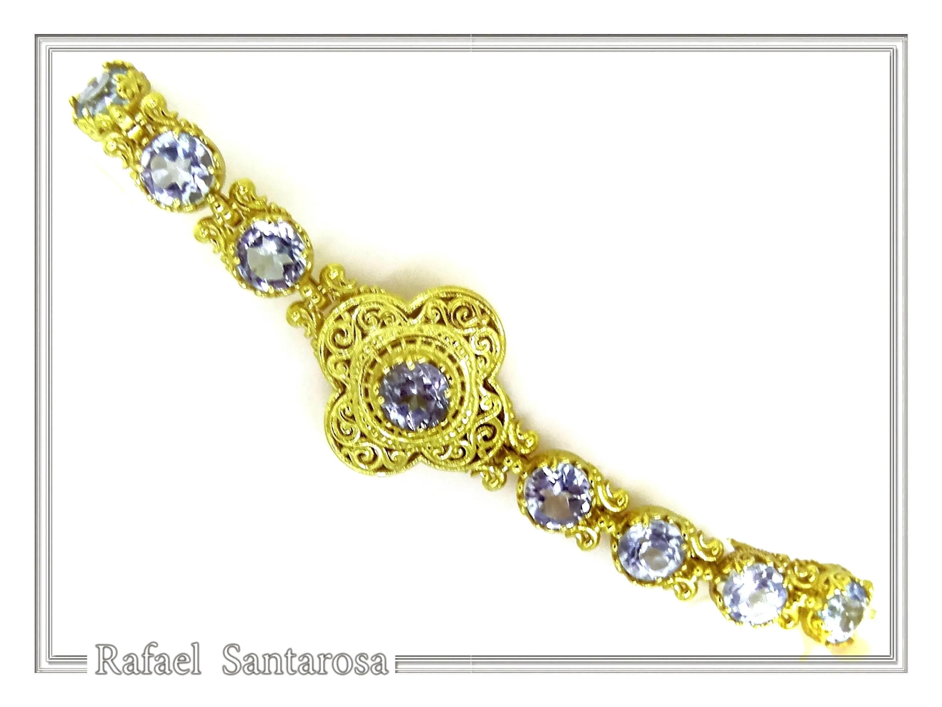 18K Gold Beaded Bracelet Handcrafted Byzantine Cross Filigree: Natural Genuine Sky-Blue Topaz Gemstones — additional product image 4 from Rafael Santarosa Fine Jewelry
