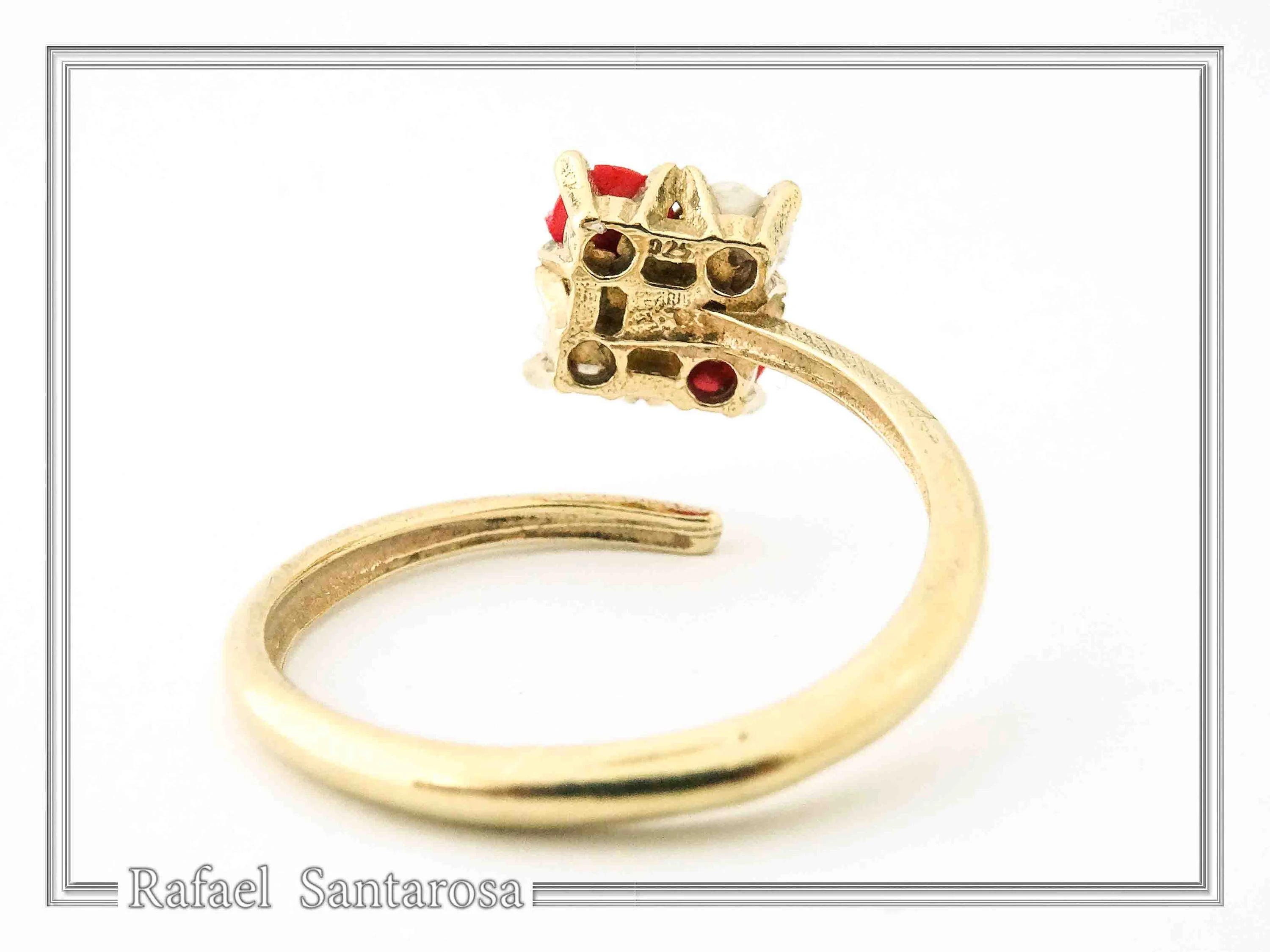 Alabaster Gems Rose Flower shaped Adjustable Ring: Sterling Silver 18K Gold-Filled, Floral Jewelry — additional product image 7 from Rafael Santarosa Fine Jewelry