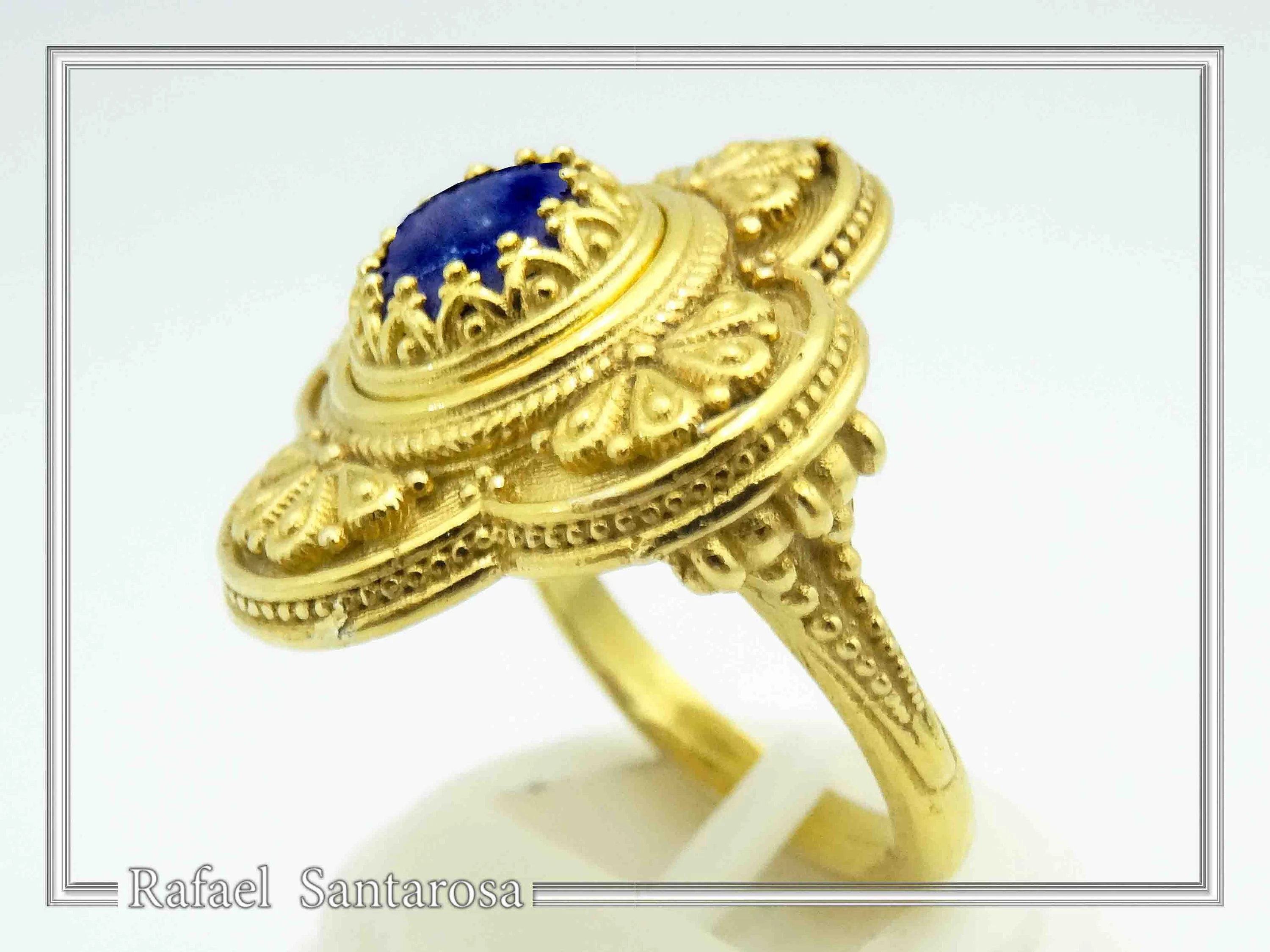 Byzantine Christian Cross Genuine Lapis Lazuli Ring: 18K Gold Filled Sterling Silver Filigree — additional product image 9 from Rafael Santarosa Fine Jewelry