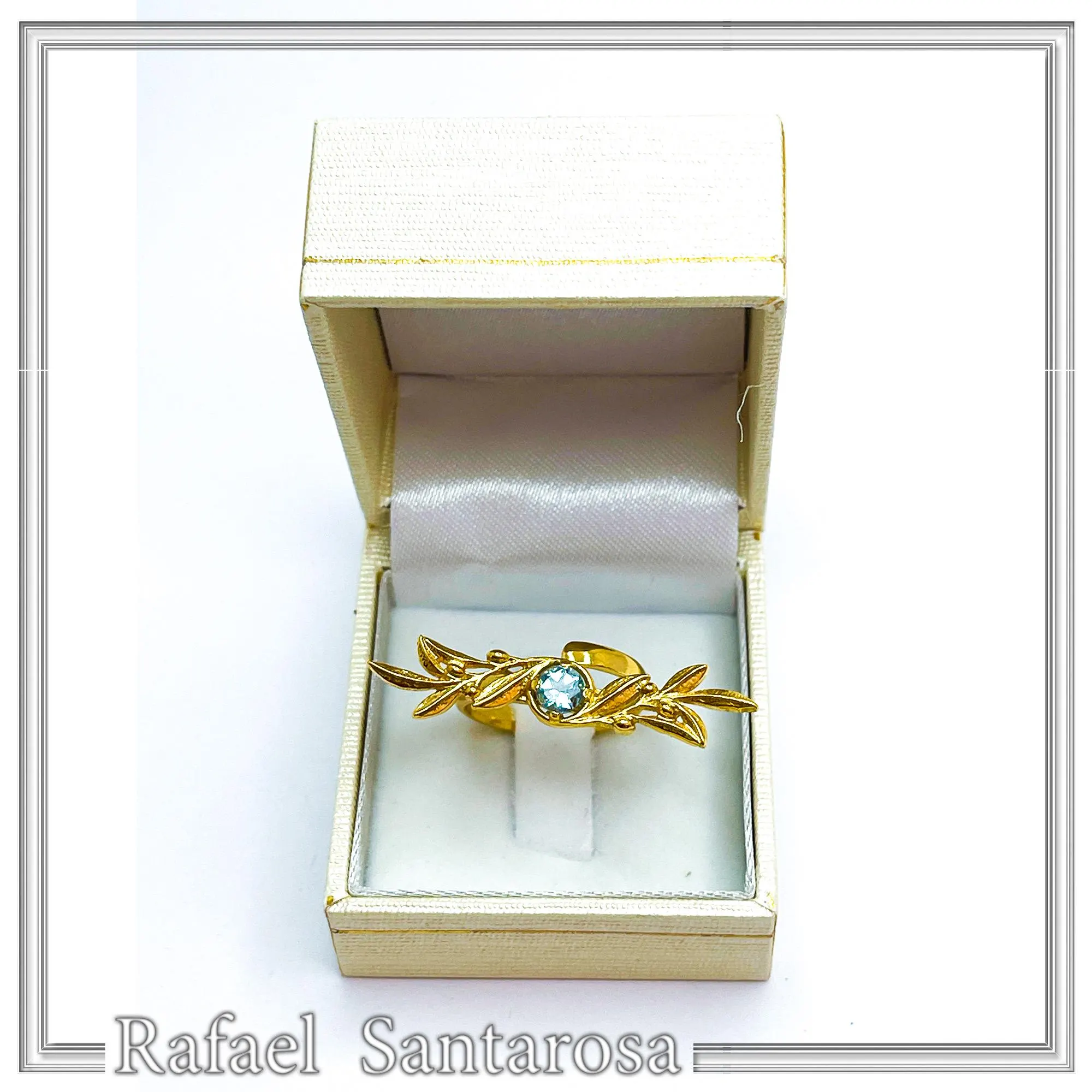 Olive Branch Adjustable Floral Ring: Natural Sky-Blue Topaz, 18K Gold Filled Sterling Silver Ring — additional product image 10 from Rafael Santarosa Fine Jewelry