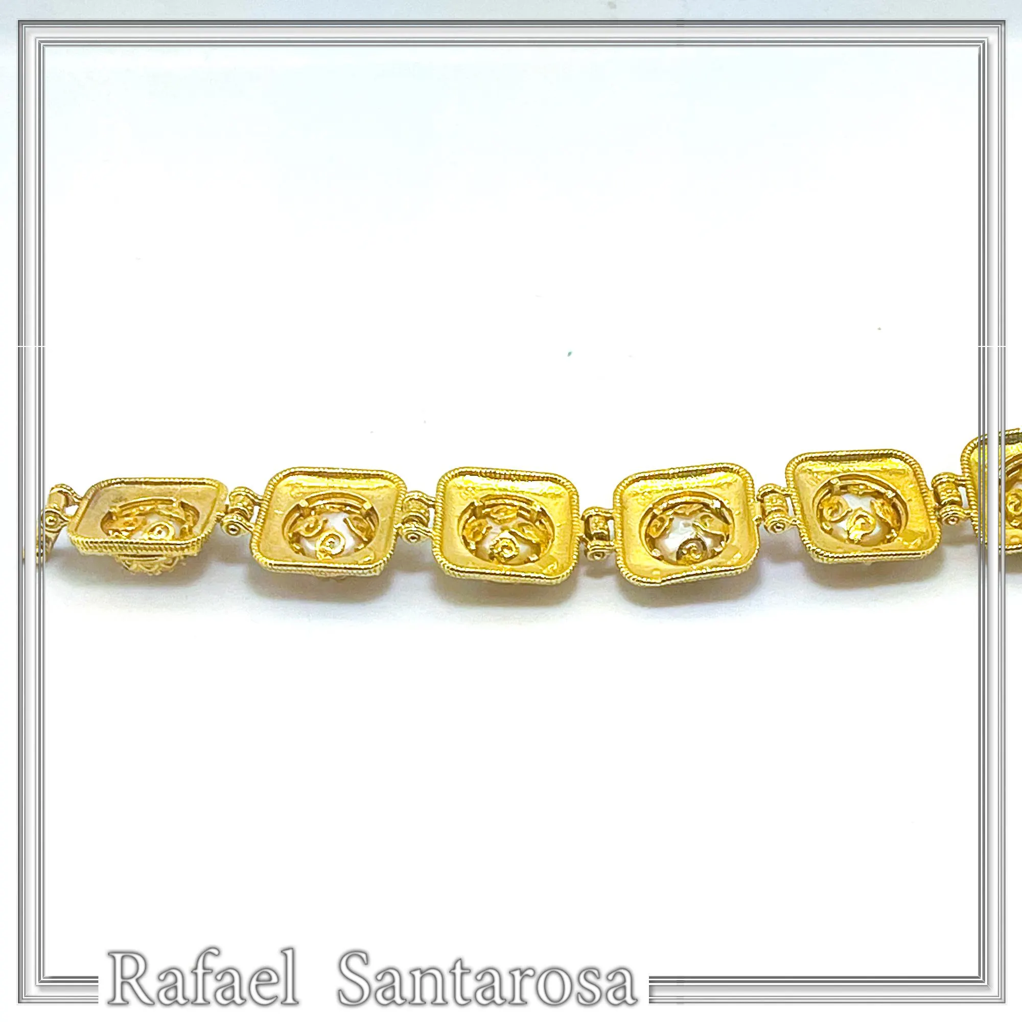 Freshwater Pearl Ancient Greek Way Filigree Beaded Bracelet: Sterling Silver 18K Gold Filled — additional product image 9 from Rafael Santarosa Fine Jewelry