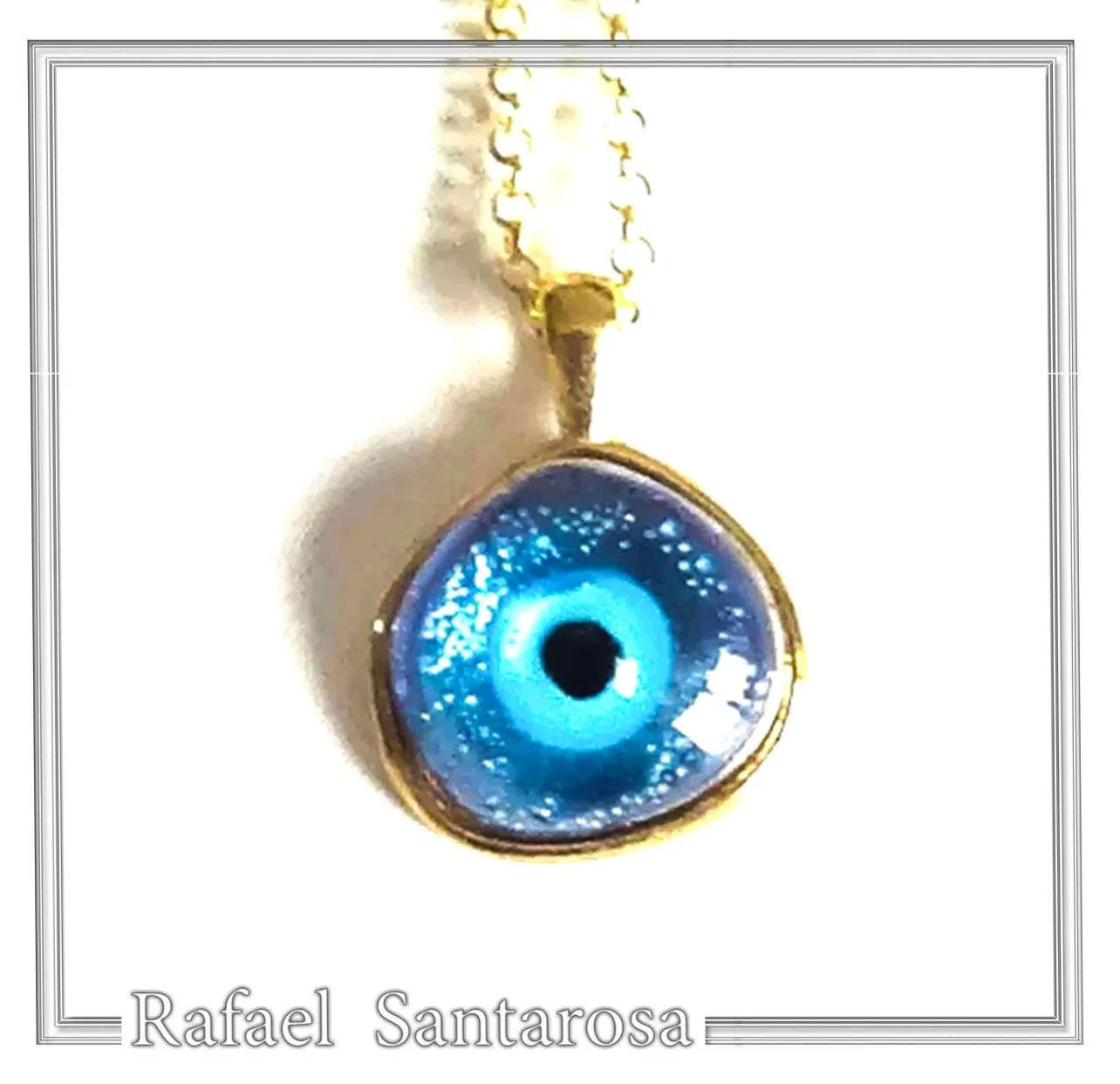 Evil Eye Talisman Against Evil Necklace: Sky Blue Enamel, 18K Gold-Filled Sterling Silver — additional product image 2 from Rafael Santarosa Fine Jewelry