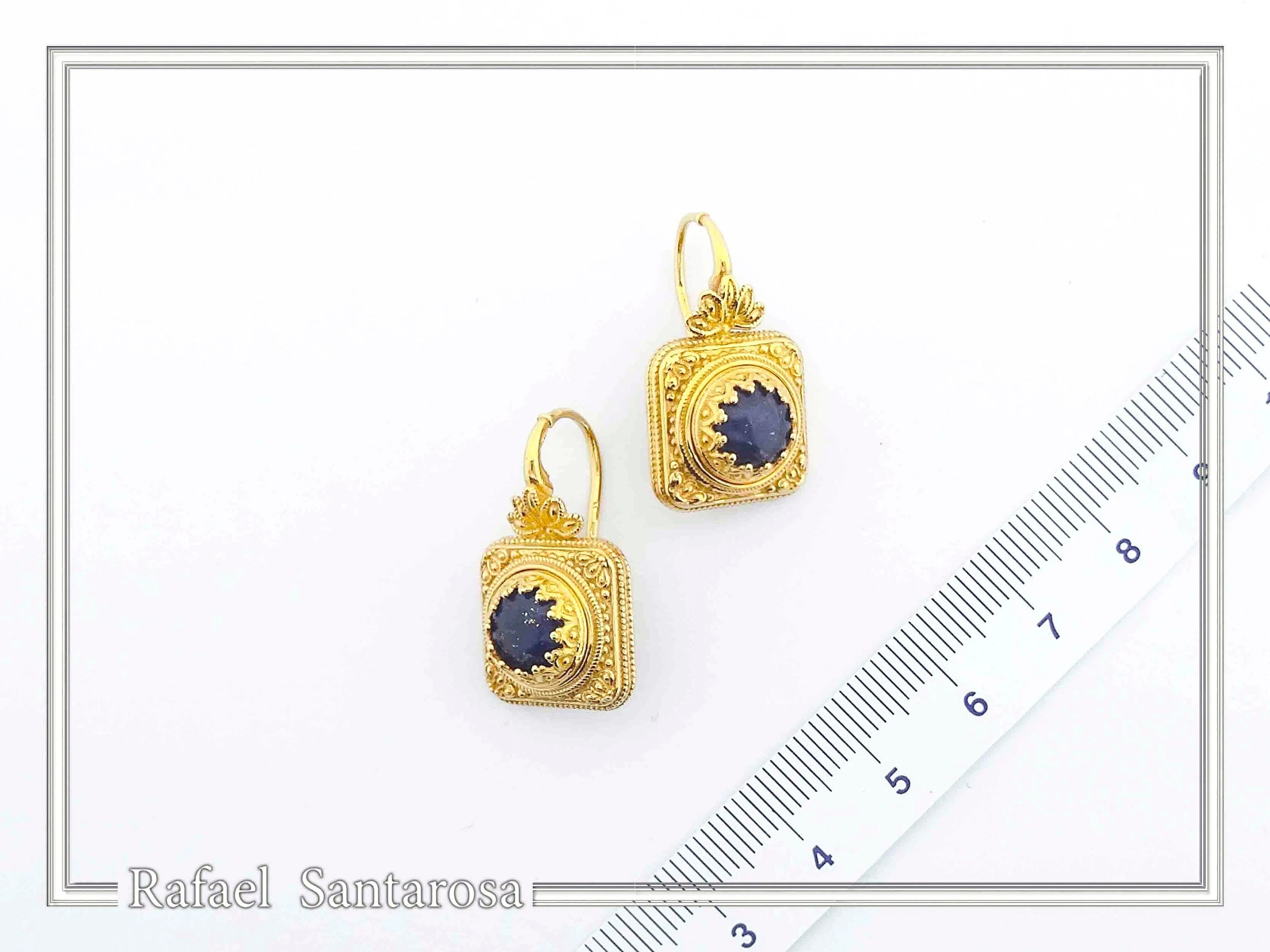 Genuine Lapis Lazuli Ancient Greek Style Earrings: 18K Gold-Filled Sterling Silver, Museum Jewelry — additional product image 7 from Rafael Santarosa Fine Jewelry