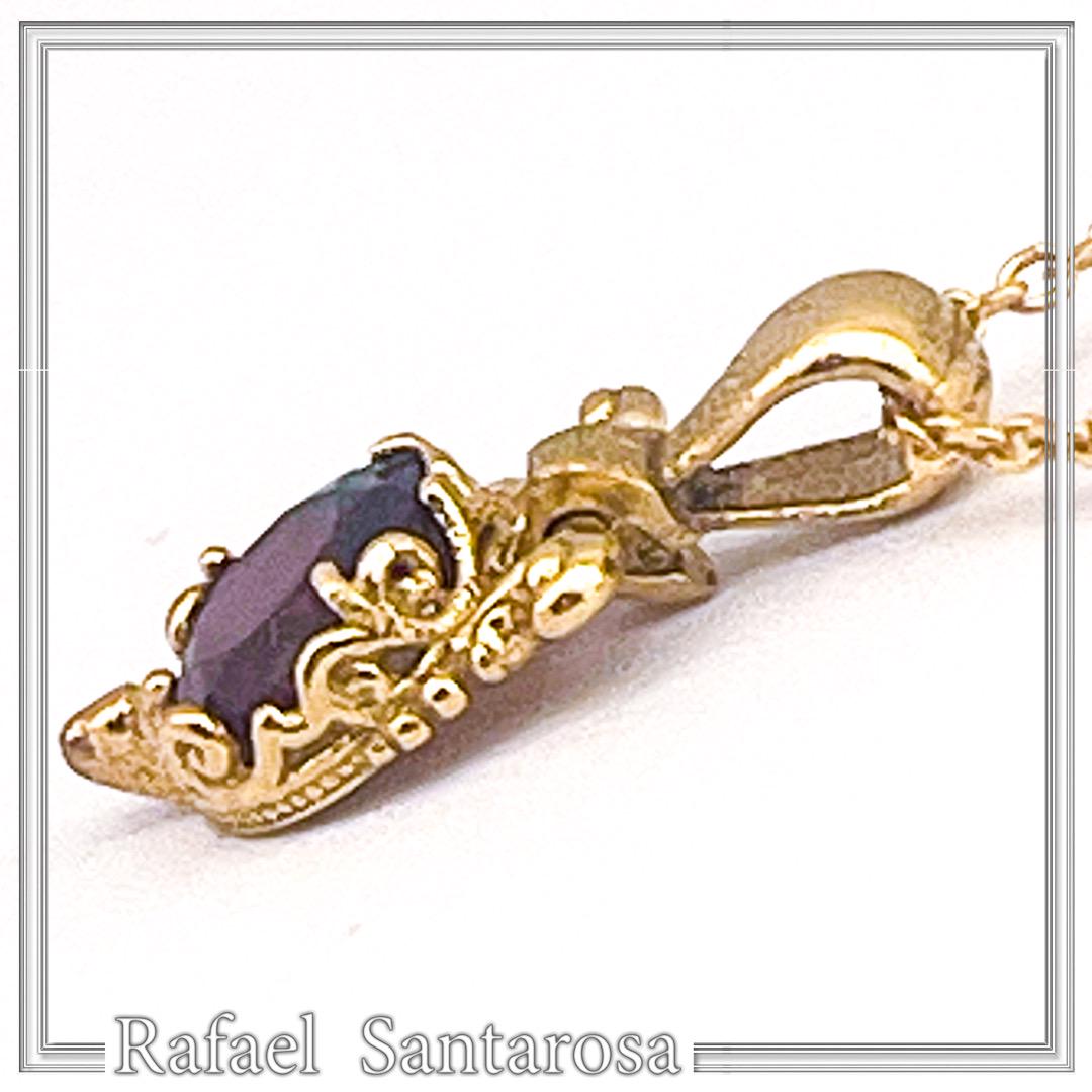 Brilliant Cut Red Garnet Byzantine Style Filigree Necklace: Sterling Silver 18K Gold-Filled Pendant — additional product image 5 from Rafael Santarosa Fine Jewelry