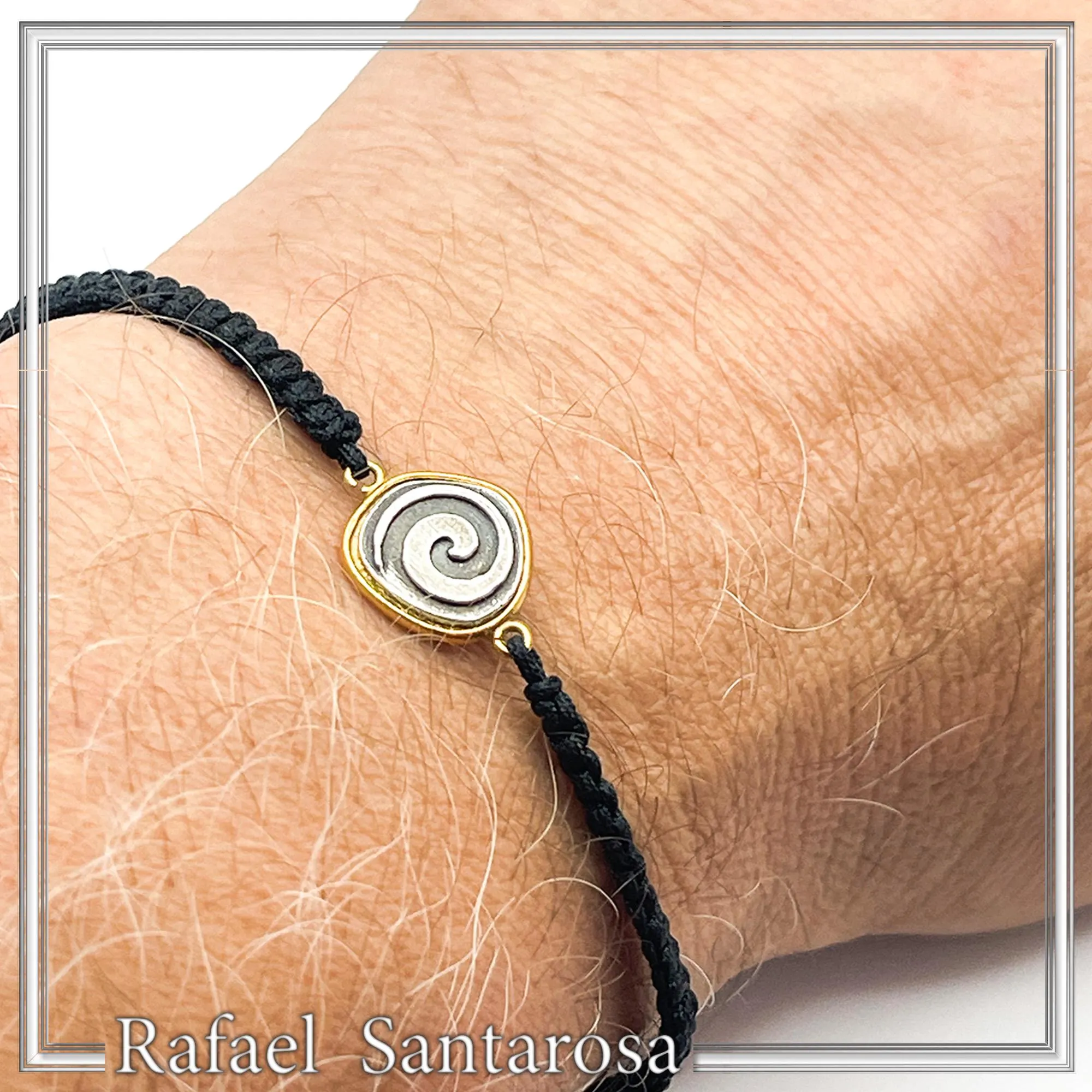 Spiral Macrame Bracelet Oxidized Sterling silver charm on 18K gold filled base. Museum replica — additional product image 10 from Rafael Santarosa Fine Jewelry