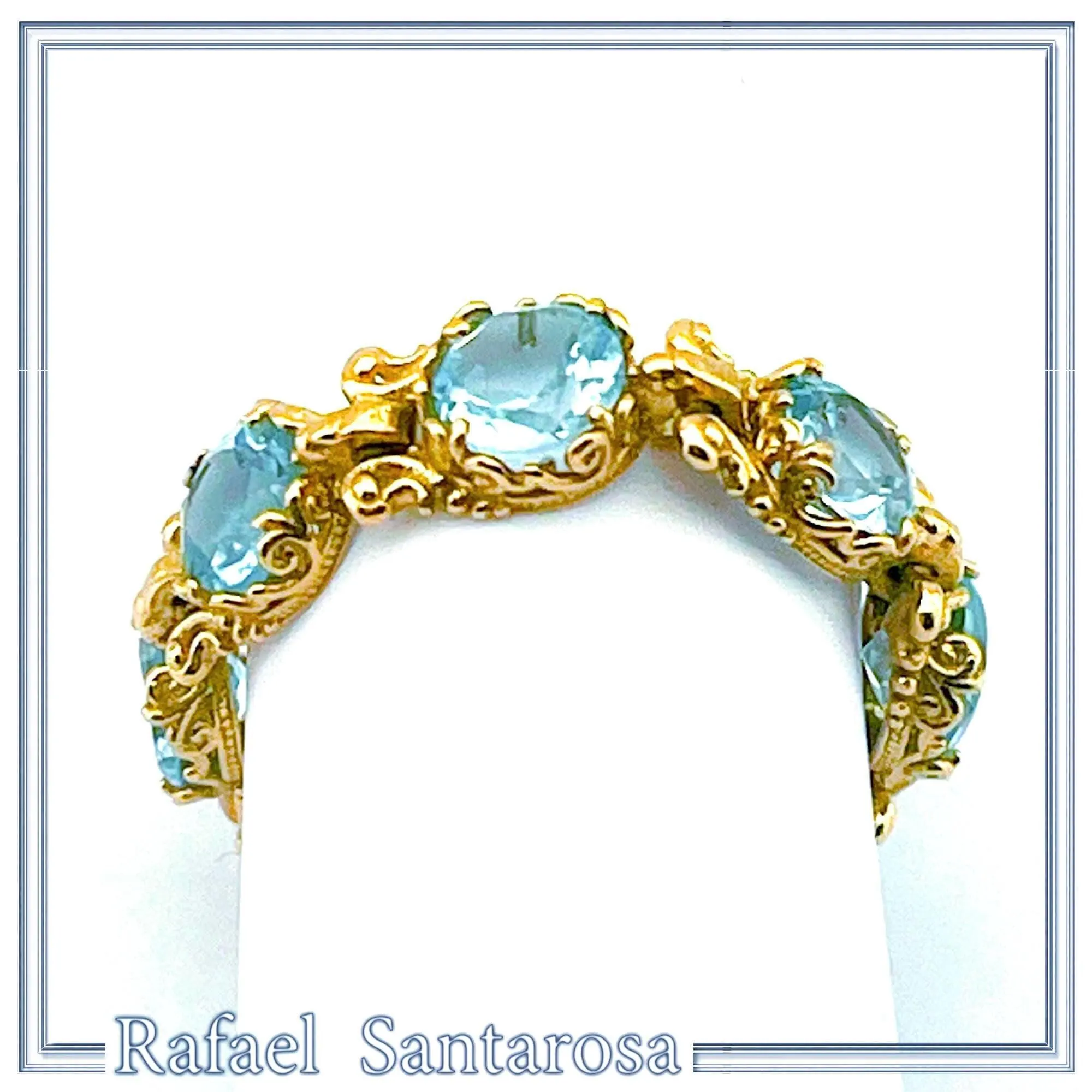 Byzantine Genuine Sky-Blue Topaz Filigree Beaded Ring: 18k Gold Filled Sterling Silver — additional product image 2 from Rafael Santarosa Fine Jewelry