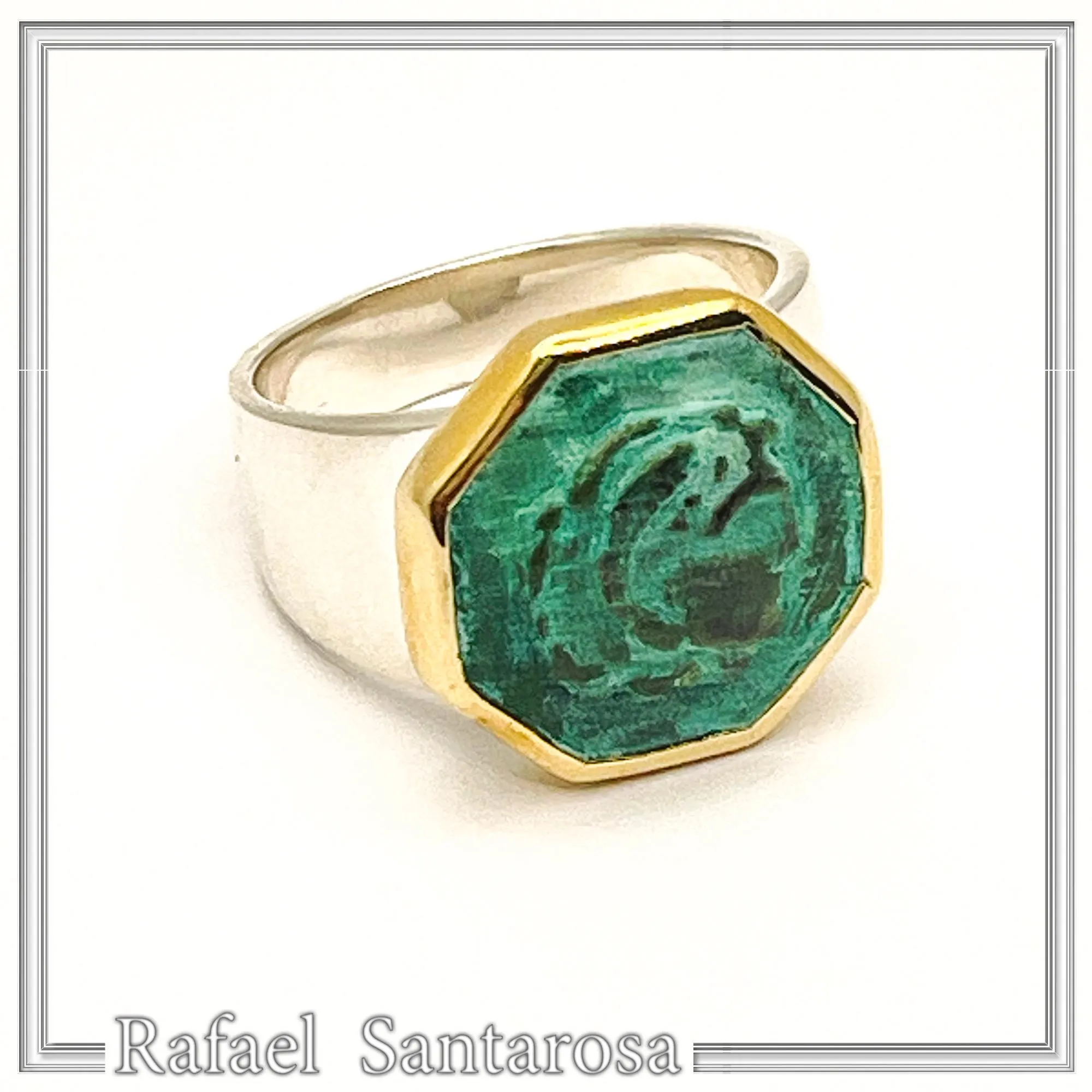 Alexander the Greek Coin Ring, 14K Gold Bezel, Oxidised Copper, Sterling Silver Band, Museum Jewelry — additional product image 8 from Rafael Santarosa Fine Jewelry