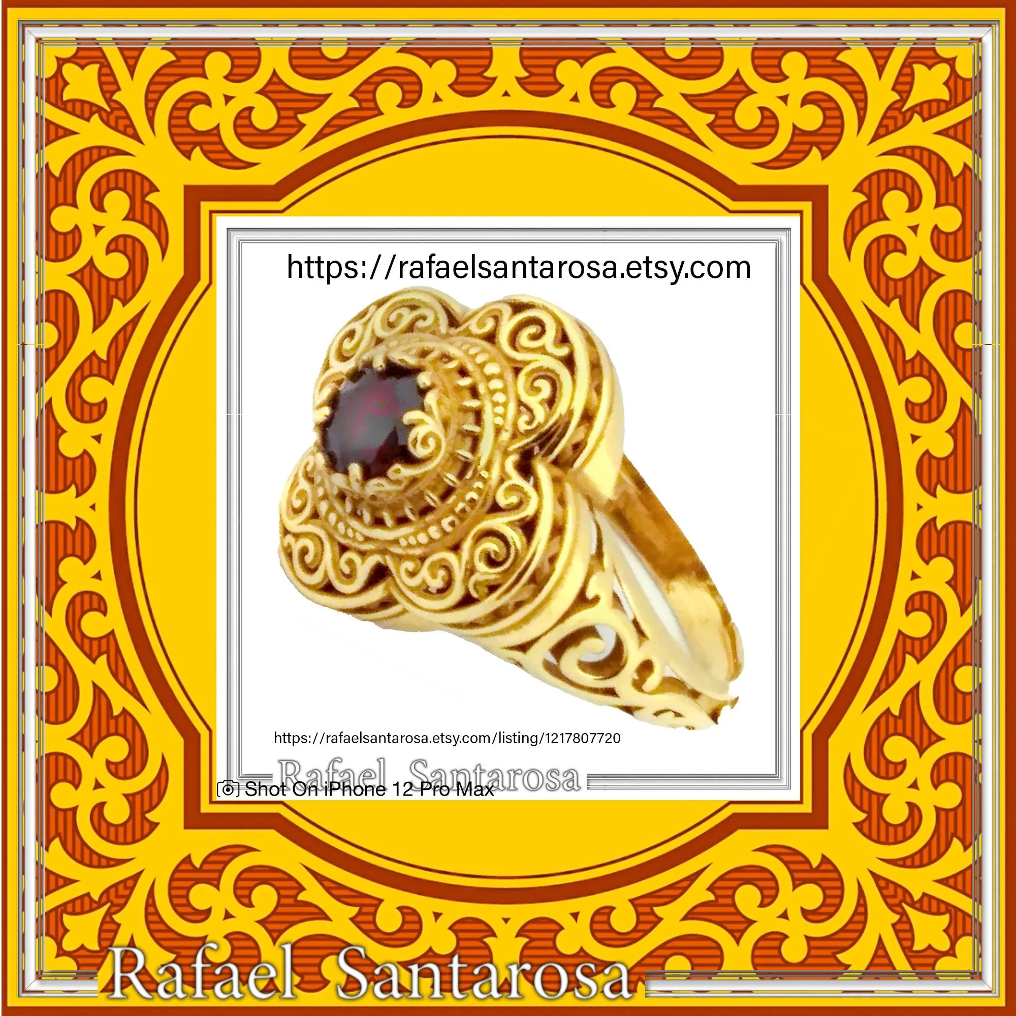 Genuine Gemstone Statement Byzantine Cross Ring: 18k Solid Gold Handmade Filigree Religious Handmade Jewelry — additional product image 10 from Rafael Santarosa Fine Jewelry