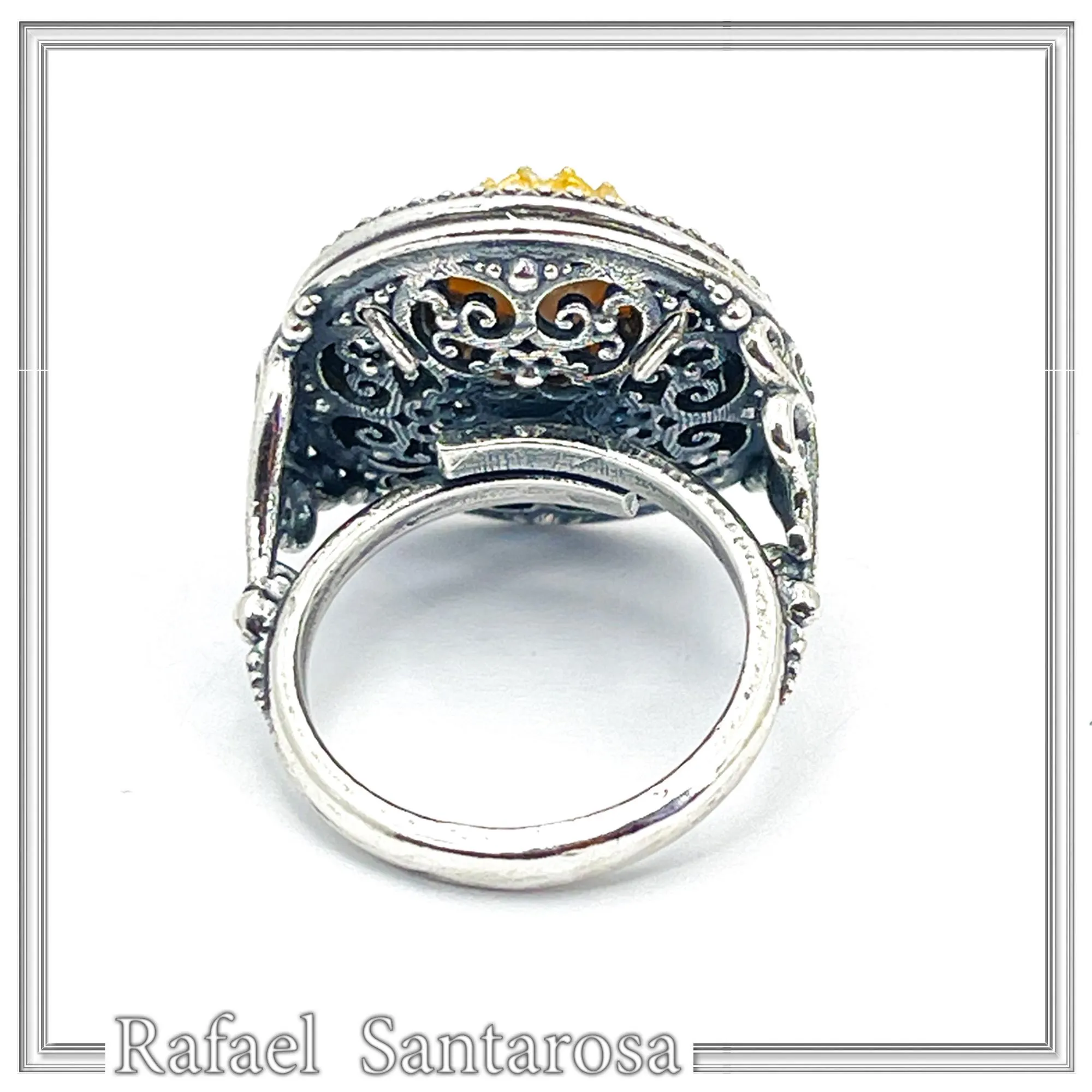 Oxidised sterling silver ring with 18k gold filled bezel and natural pearl center stone. — additional product image 7 from Rafael Santarosa Fine Jewelry