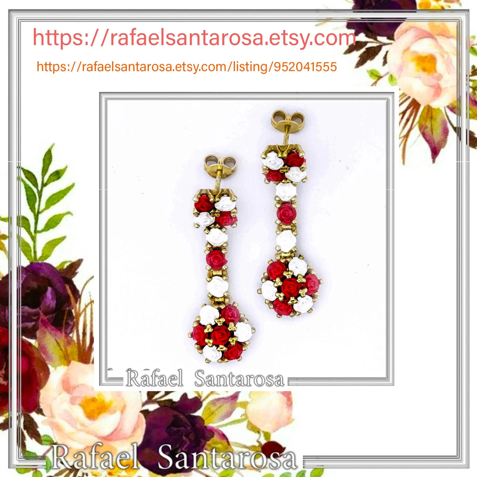 Red & White Alabaster Rose Flowers Shaped Gems Drop Earrings: Gold-Filled Sterling Silver — additional product image 10 from Rafael Santarosa Fine Jewelry