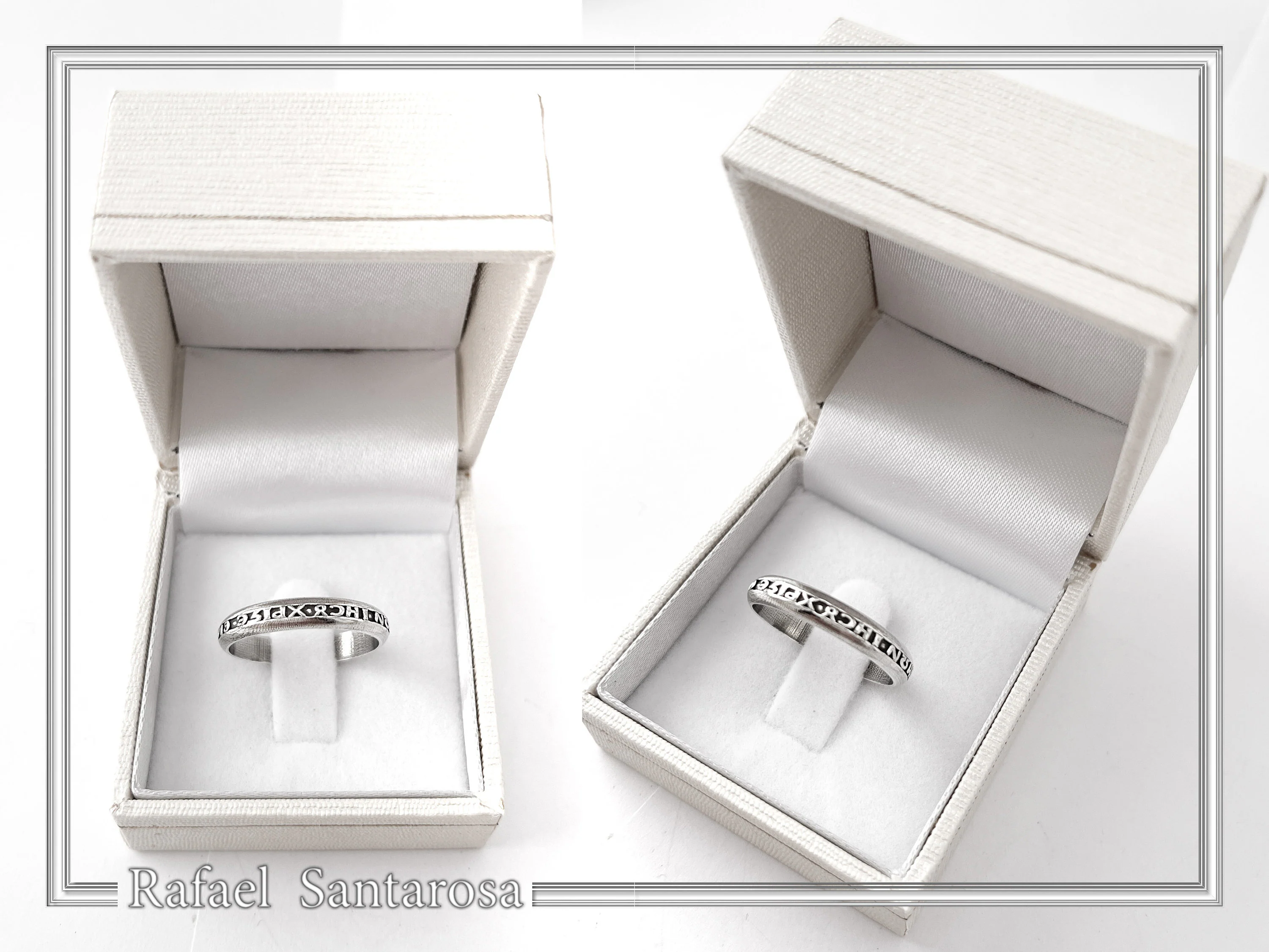 Oxidized Sterling Silver Orthodox Prayer "Kyrie Eleison" Band Ring: Handmade Religious Jewelry — additional product image 8 from Rafael Santarosa Fine Jewelry