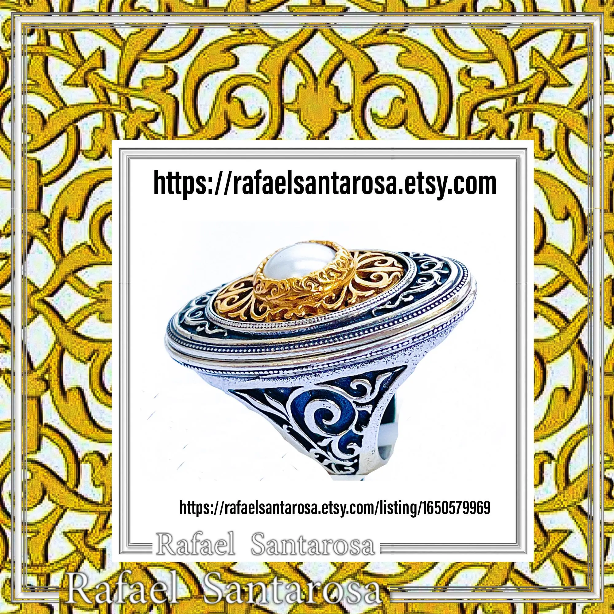 Byzantine Floral Queen Size Natural Pearl Ring: Oxidized Sterling Silver and 18K Gold Filled — additional product image 10 from Rafael Santarosa Fine Jewelry