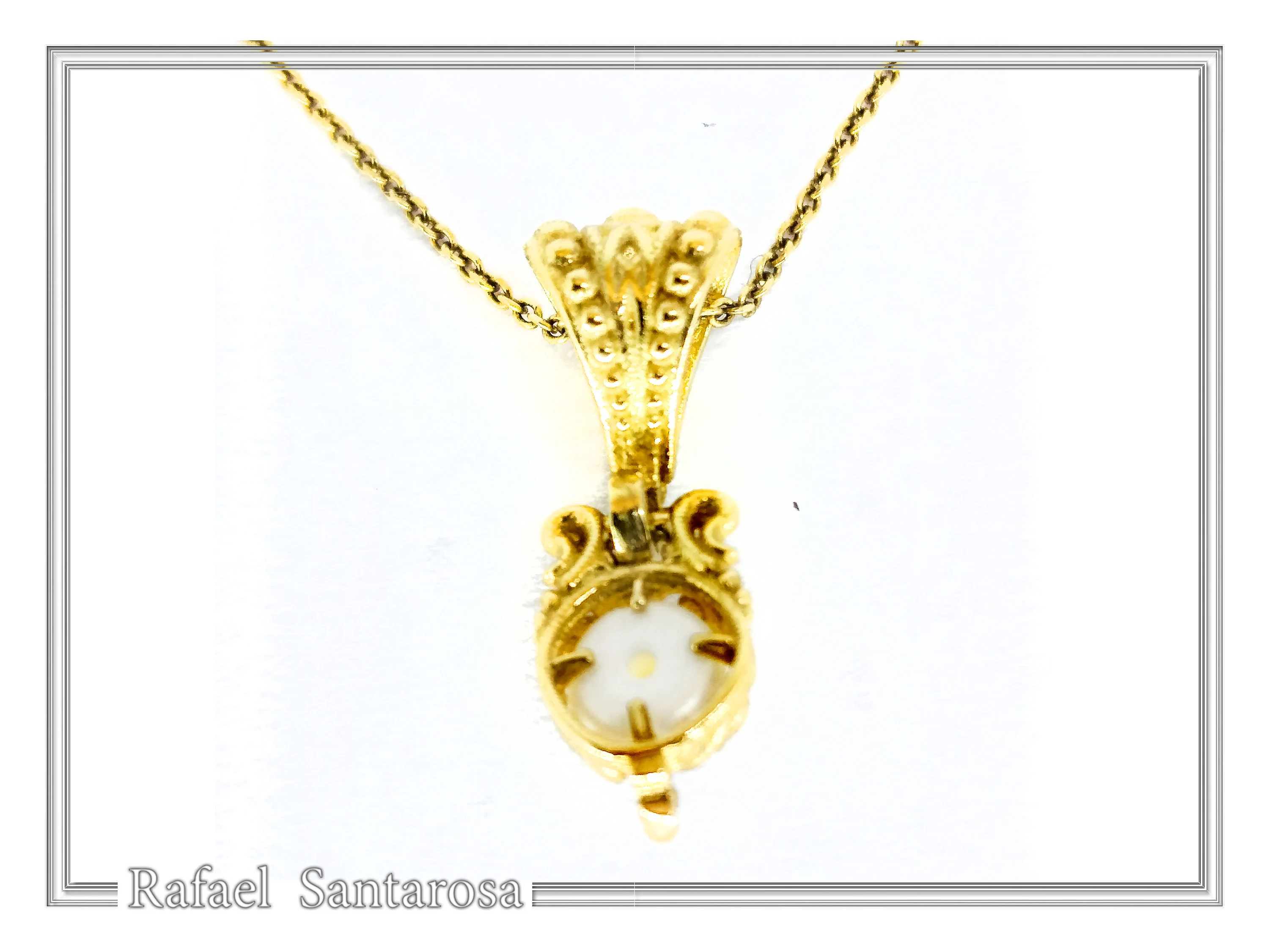 Natural Pearl Necklace: Byzantine Filigree 18K Gold-Filled Pendant — additional product image 7 from Rafael Santarosa Fine Jewelry