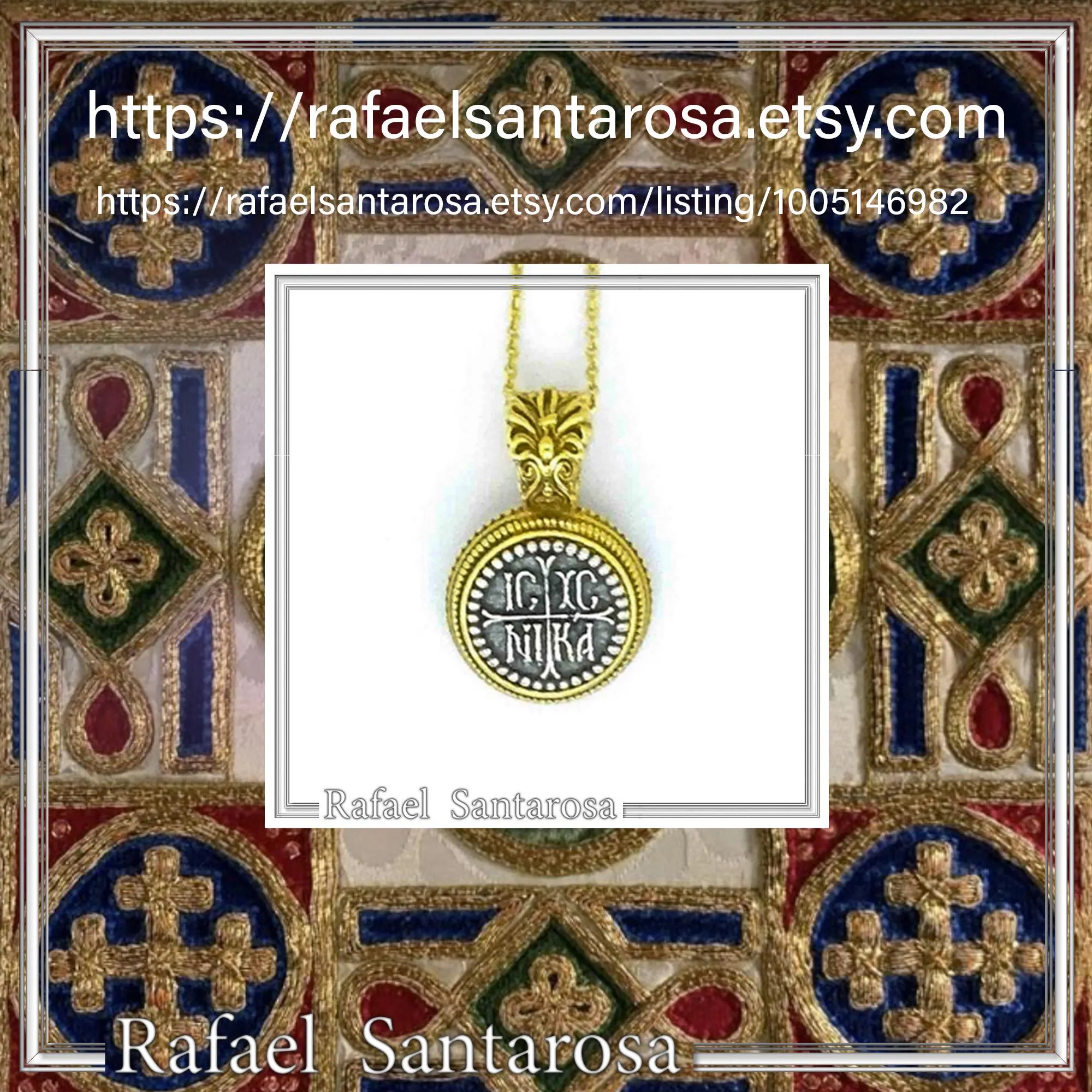Jesus Christ Wins ICXC NIKA Talisman Constantinato Necklace: Oxidized Sterling Silver Gold filled filigree — additional product image 10 from Rafael Santarosa Fine Jewelry