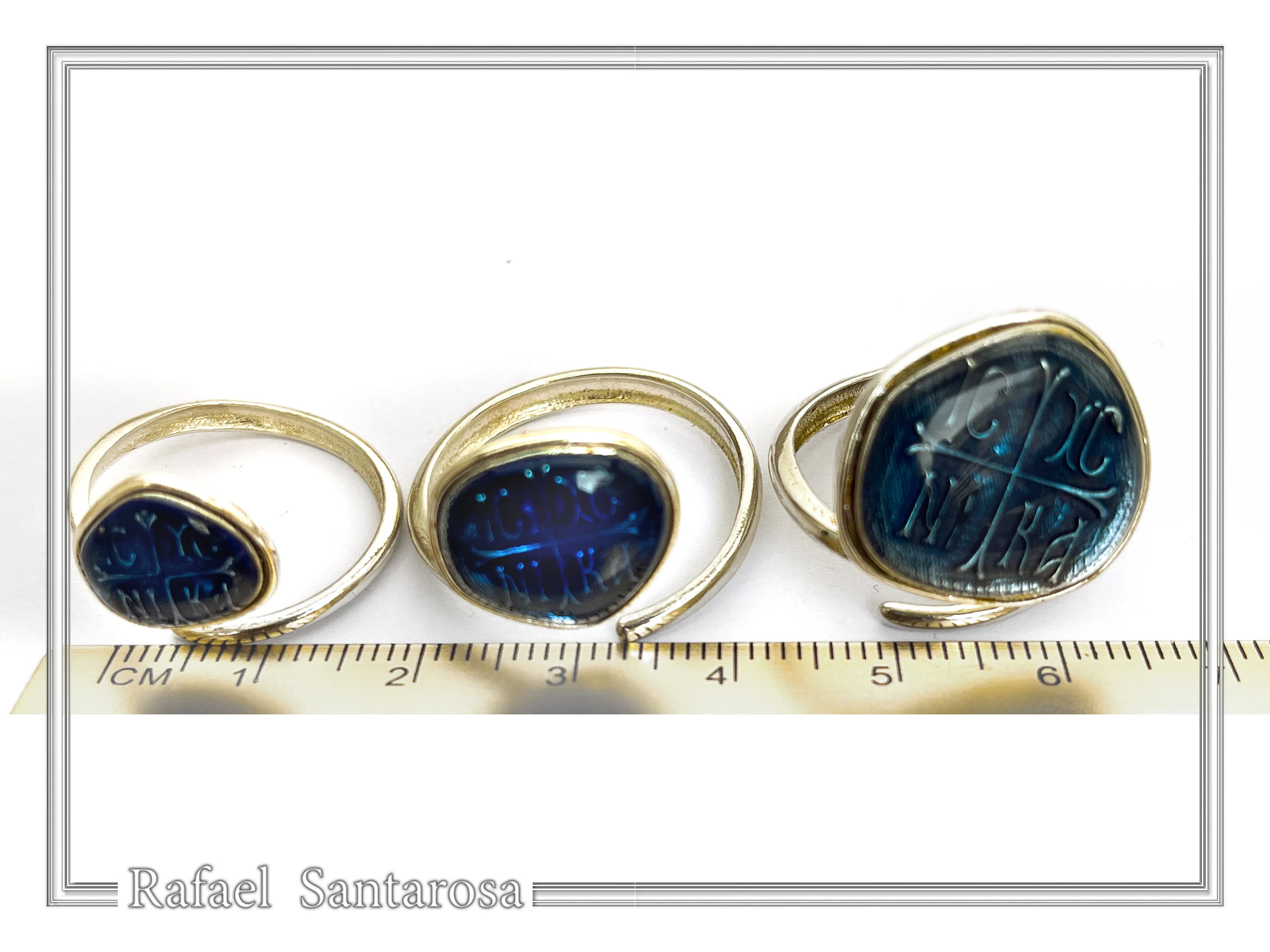 ICXC NIKA "Jesus Christ Conquers" Blue Enamel Christogram Talisman Ring: Solid Sterling Silver — additional product image 8 from Rafael Santarosa Fine Jewelry