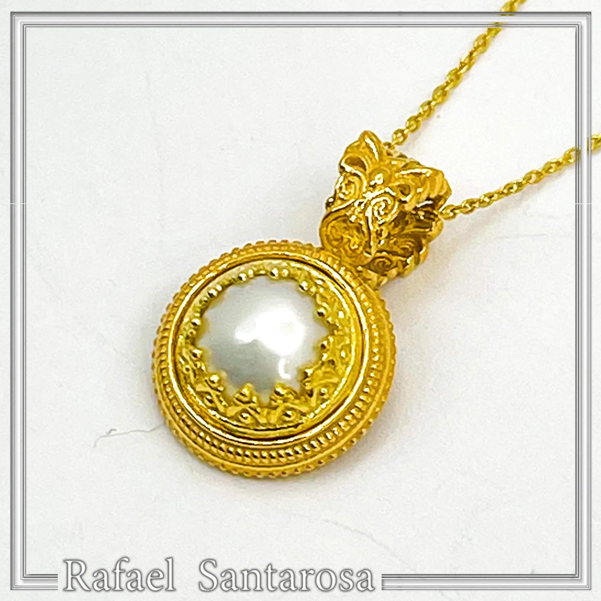 Natural Pearl Necklace: Ancient Greek style Filigree 18K Gold-Filled Pendant — additional product image 3 from Rafael Santarosa Fine Jewelry
