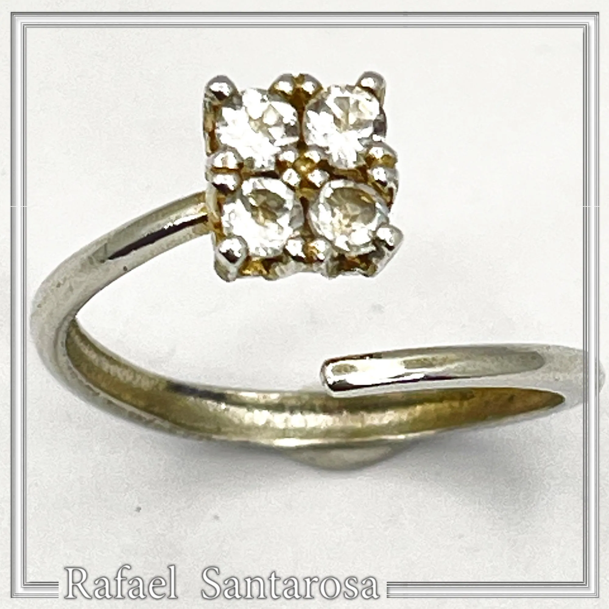 Sterling Silver Adjustable Minimal Square Ring with Four 3mm White Topaz Brilliant Cut Stones — additional product image 9 from Rafael Santarosa Fine Jewelry