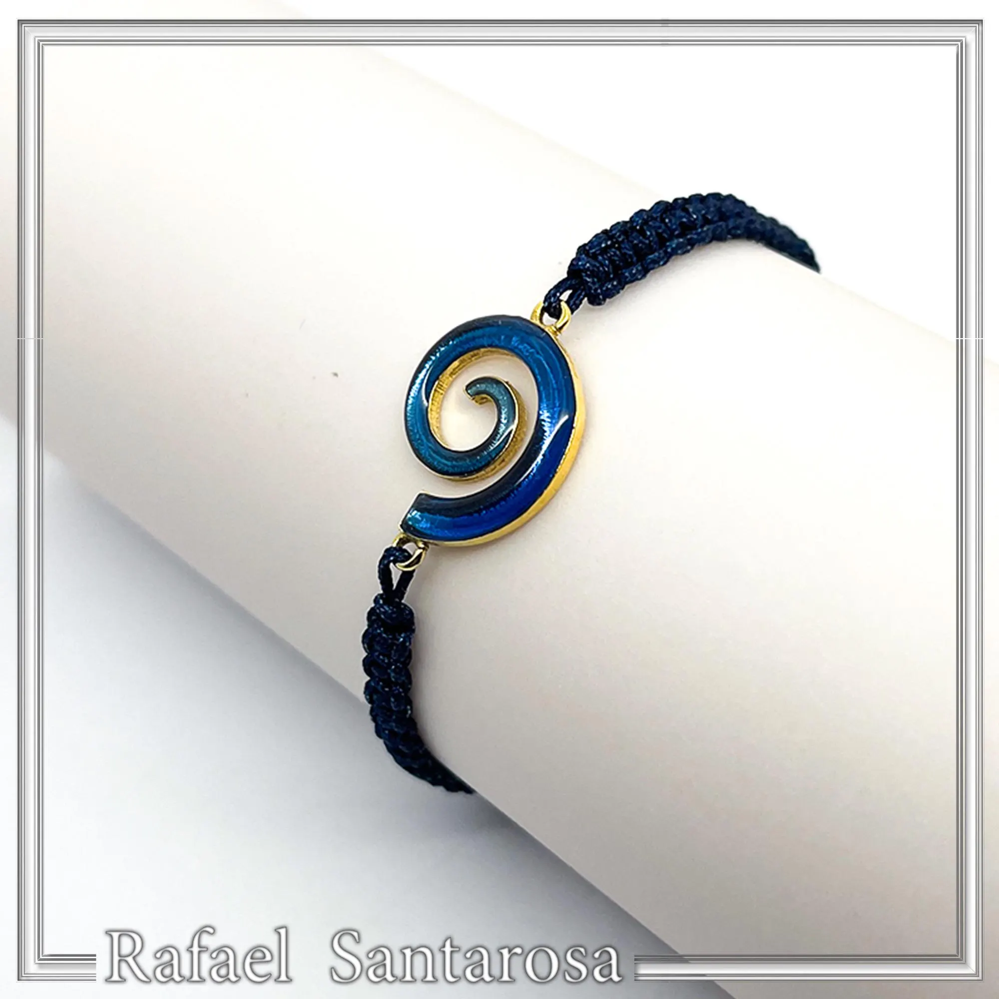 Blue Enamel Spiral Eternity Symbol Macrame Cord Charm Bracelet: 18K Gold Filled Sterling Silver — additional product image 2 from Rafael Santarosa Fine Jewelry
