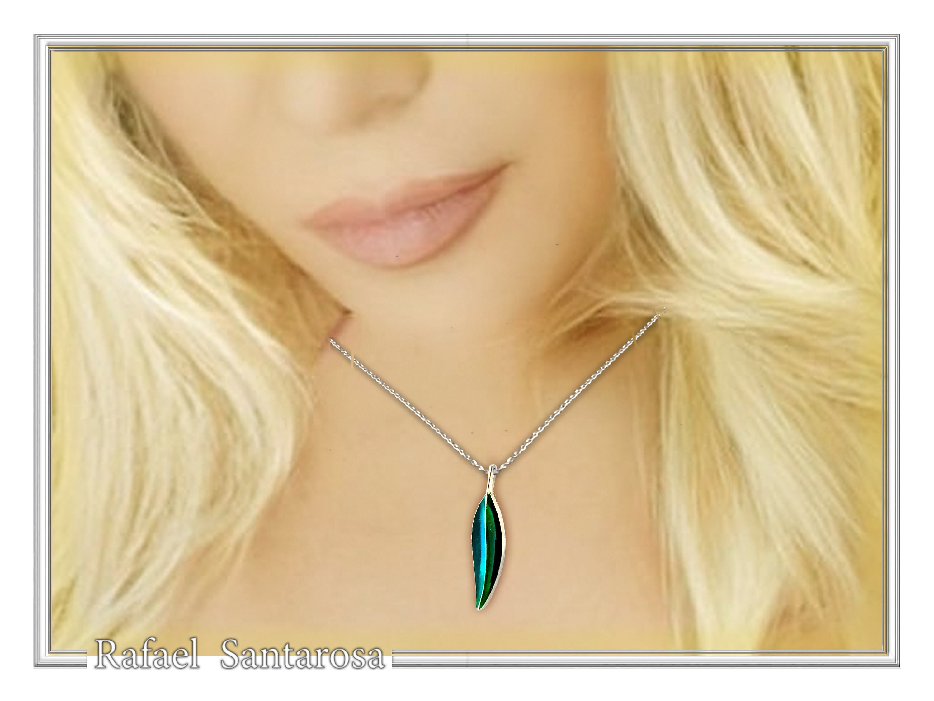 Olive Leaf minimal Pendant: Sterling Silver Enamel Floral Necklace — additional product image 3 from Rafael Santarosa Fine Jewelry