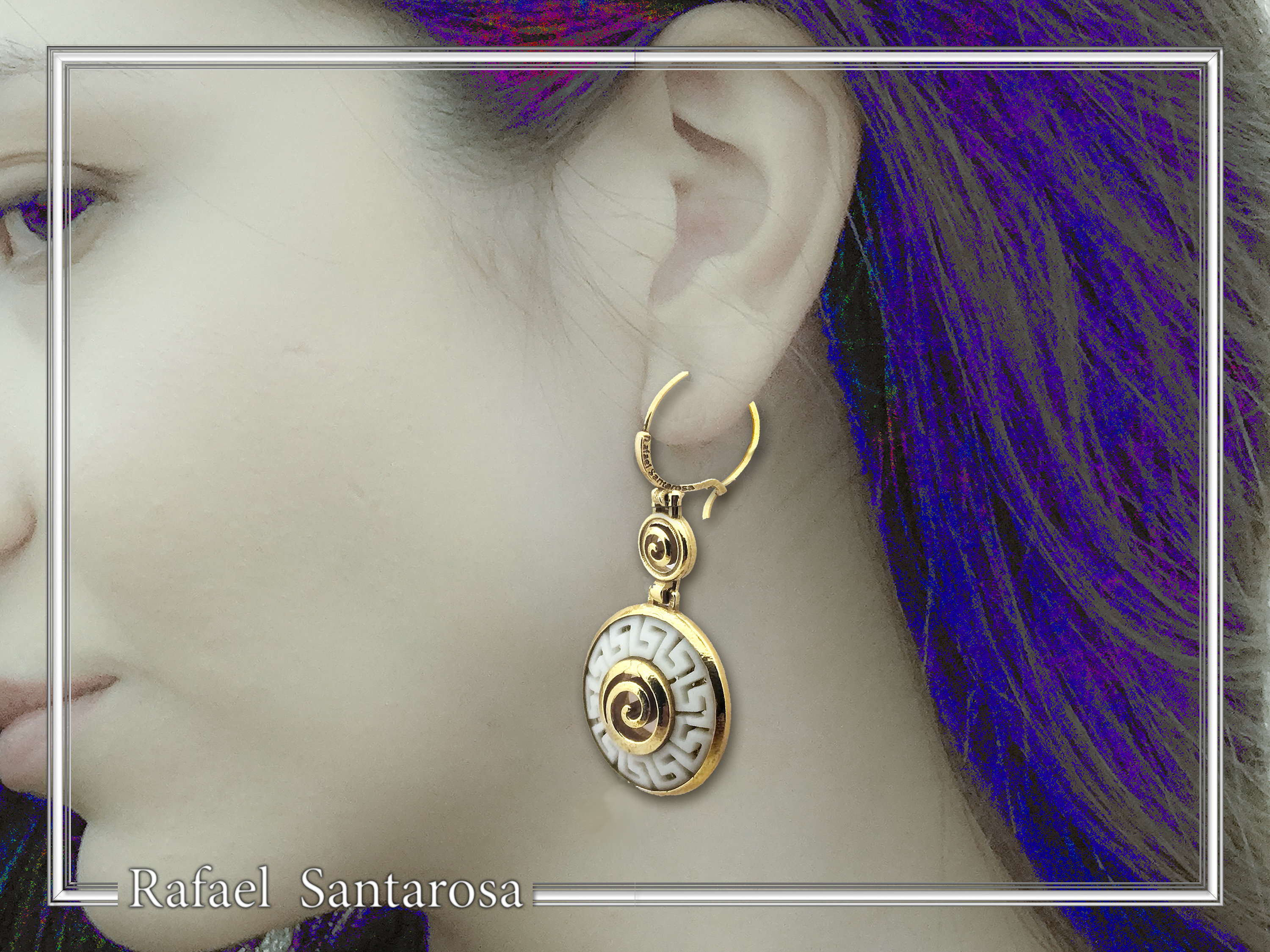 Handmade Marble Greek Key Spiral Dangle Earrings: Sterling Silver 18K Gold-Filled — additional product image 4 from Rafael Santarosa Fine Jewelry