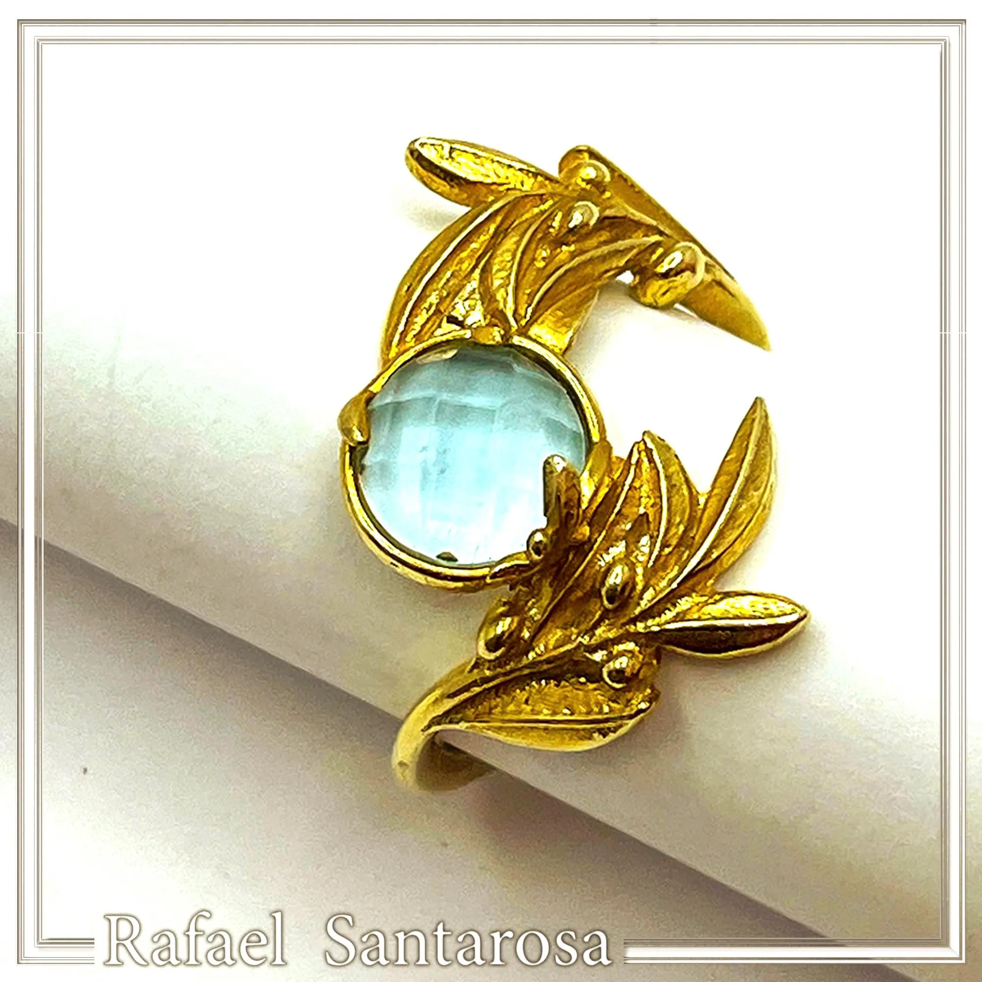 Floral Olive Leaf Ring: Adjustable Boho Birthstone Sterling Silver 18K gold filled Ring — additional product image 3 from Rafael Santarosa Fine Jewelry
