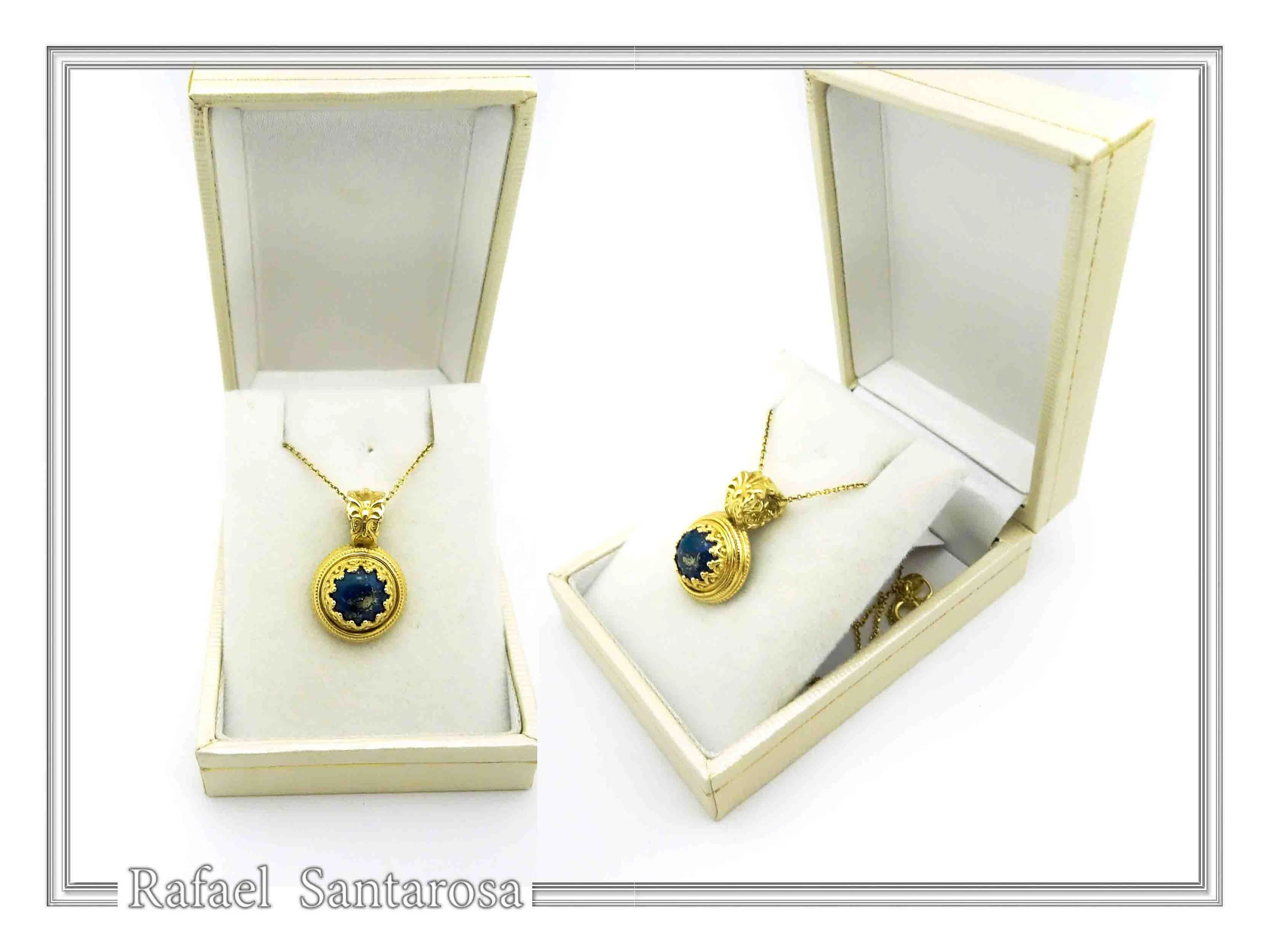 Lapis Lazuli Filigree Pendant: Ancient Greek Art genuine stone Sterling Silver K18 Gold-Filled, — additional product image 9 from Rafael Santarosa Fine Jewelry