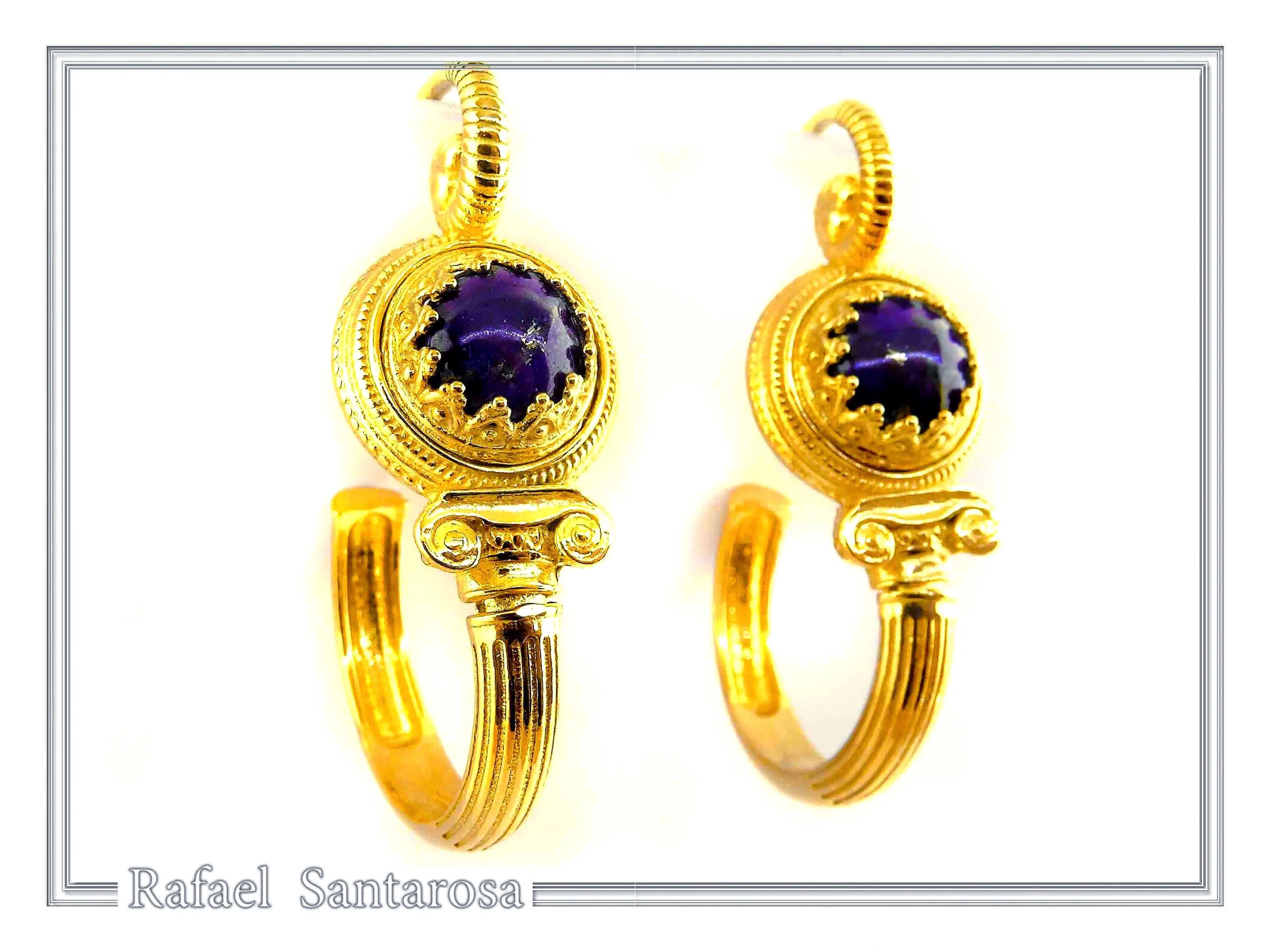 Genuine Lapis Lazuli Greek Column Hoop Earrings: 18K Gold-Filled Sterling Silver, Museum Jewelry — additional product image 8 from Rafael Santarosa Fine Jewelry