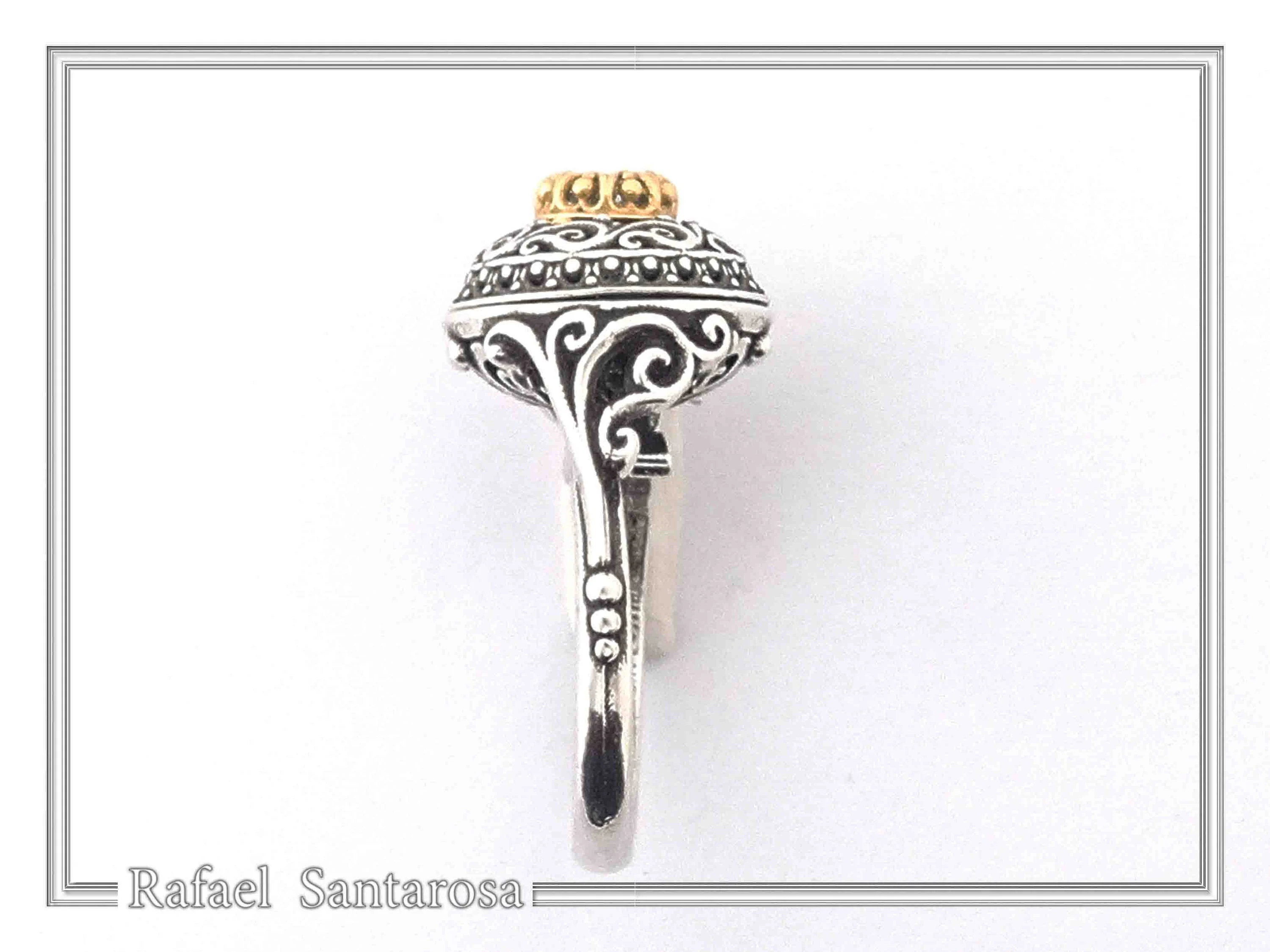 Sterling Silver Ring, 18K Gold Filled Filigree Bezel and 5mm Natural Sky-Blue Topaz — additional product image 4 from Rafael Santarosa Fine Jewelry