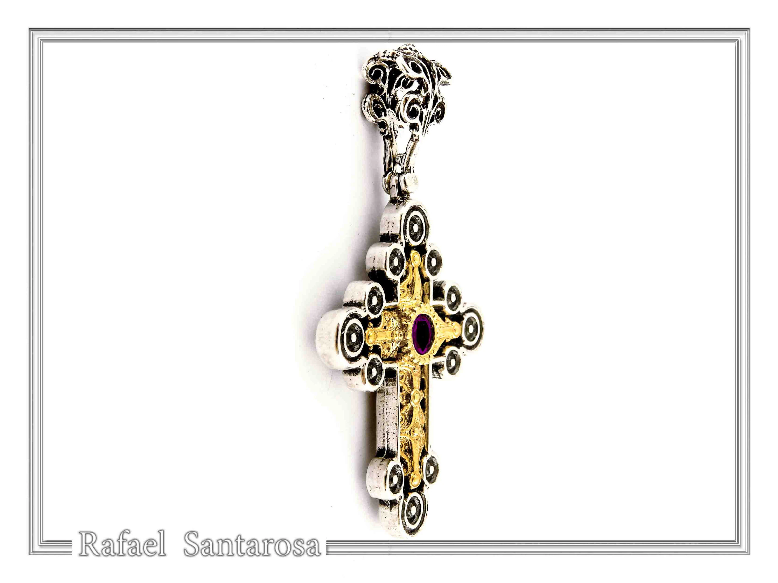 Natural Lapis Lazuli Byzantine Religious Cross: Oxidized Sterling Silver and 18K Gold Filled — additional product image 5 from Rafael Santarosa Fine Jewelry