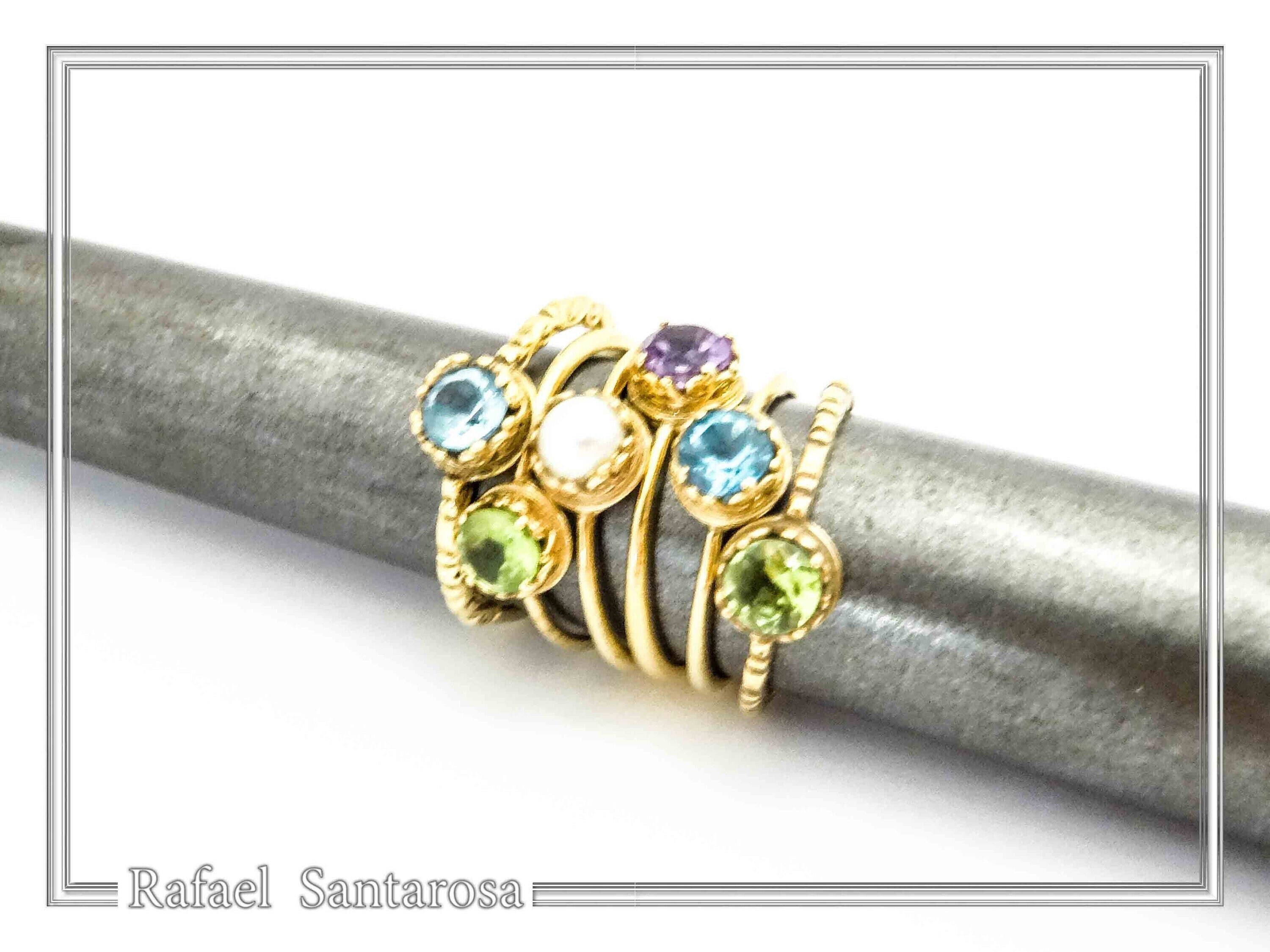 Natural Gemstone Multi Colour Ring: Sterling Silver 18K Gold-Filled Stacking Ring — additional product image 9 from Rafael Santarosa Fine Jewelry