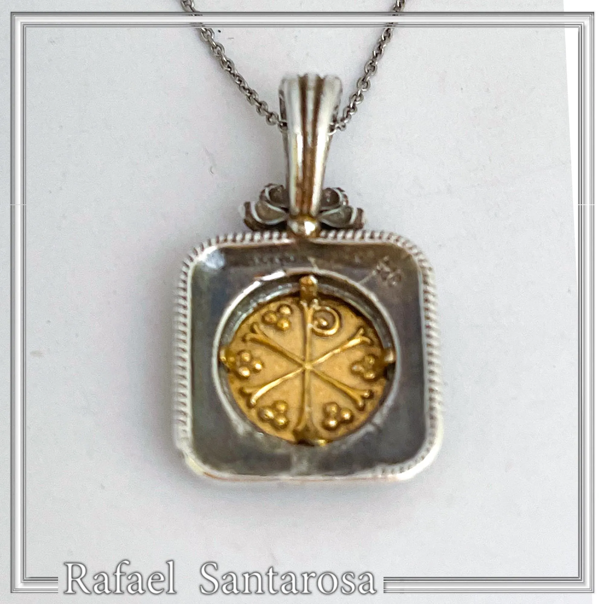 Jesus Christ Victorious Necklace: 18K Gold Christogram on Oxidized Silver. ICXC NIKA Orthodox Prayer — additional product image 9 from Rafael Santarosa Fine Jewelry