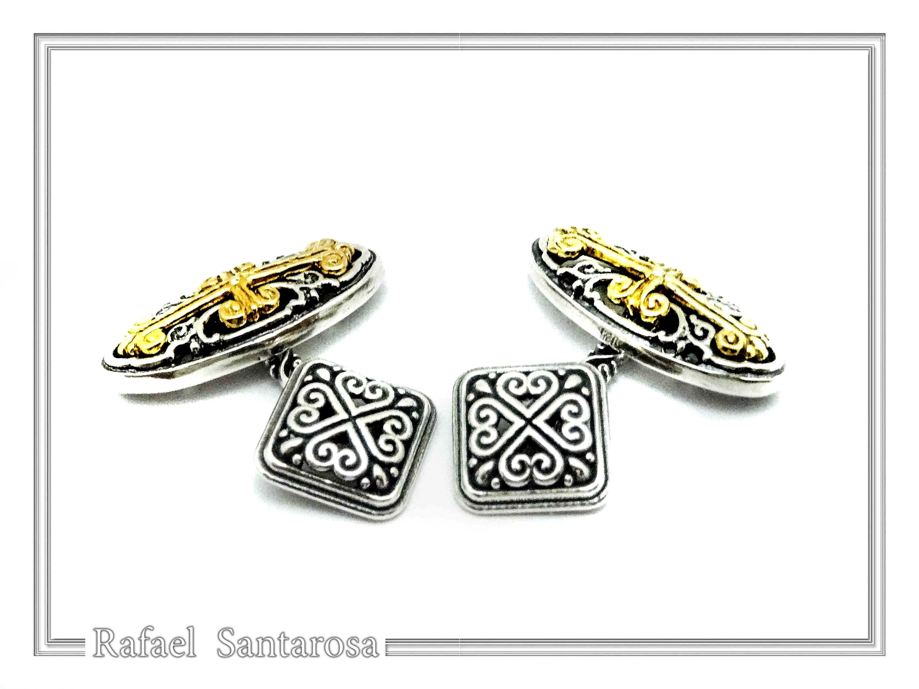 Byzantine Cross Cufflinks for Him: 18K Gold Filled on Oxidized Sterling Silver Oval Base — additional product image 4 from Rafael Santarosa Fine Jewelry