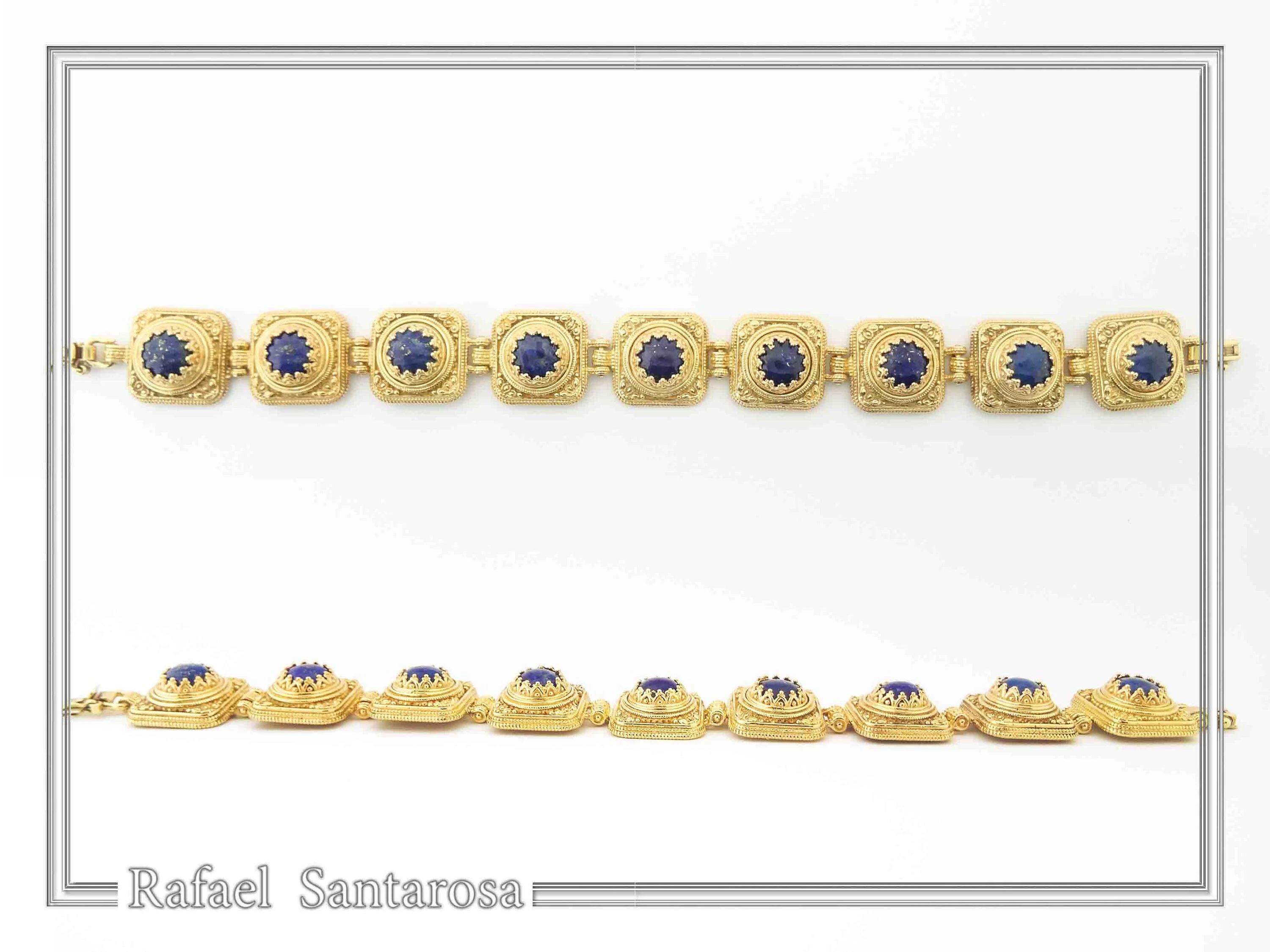 Lapis Lazuli Byzantine Bracelet Sterling Silver 18k Gold Filled Filigree Granulation Jewelry — additional product image 4 from Rafael Santarosa Fine Jewelry