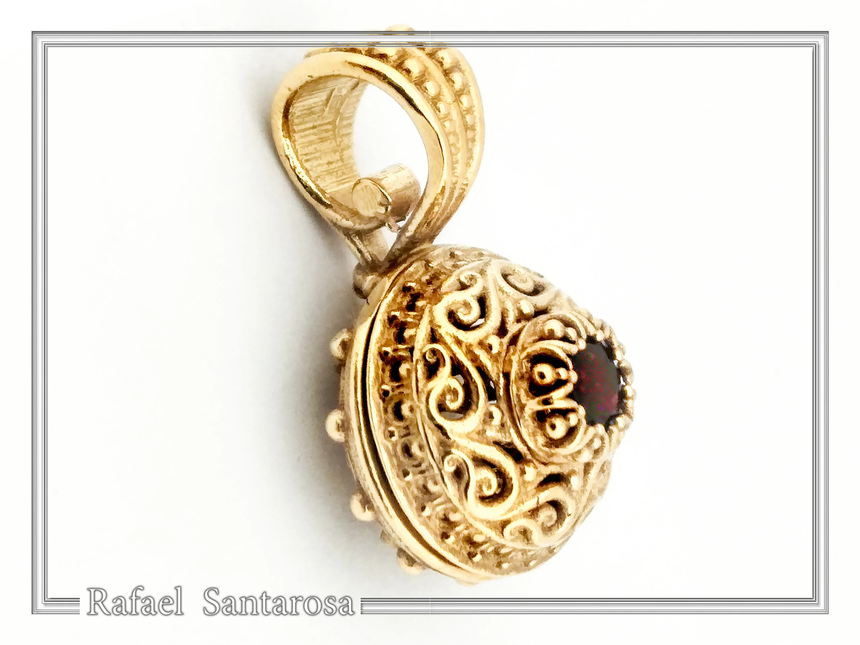 18K Solid Gold Natural Gemstone Byzantine Pendant: Handmade Filigree Necklace, Garnet, Topaz, peridot, Amethyst — additional product image 6 from Rafael Santarosa Fine Jewelry