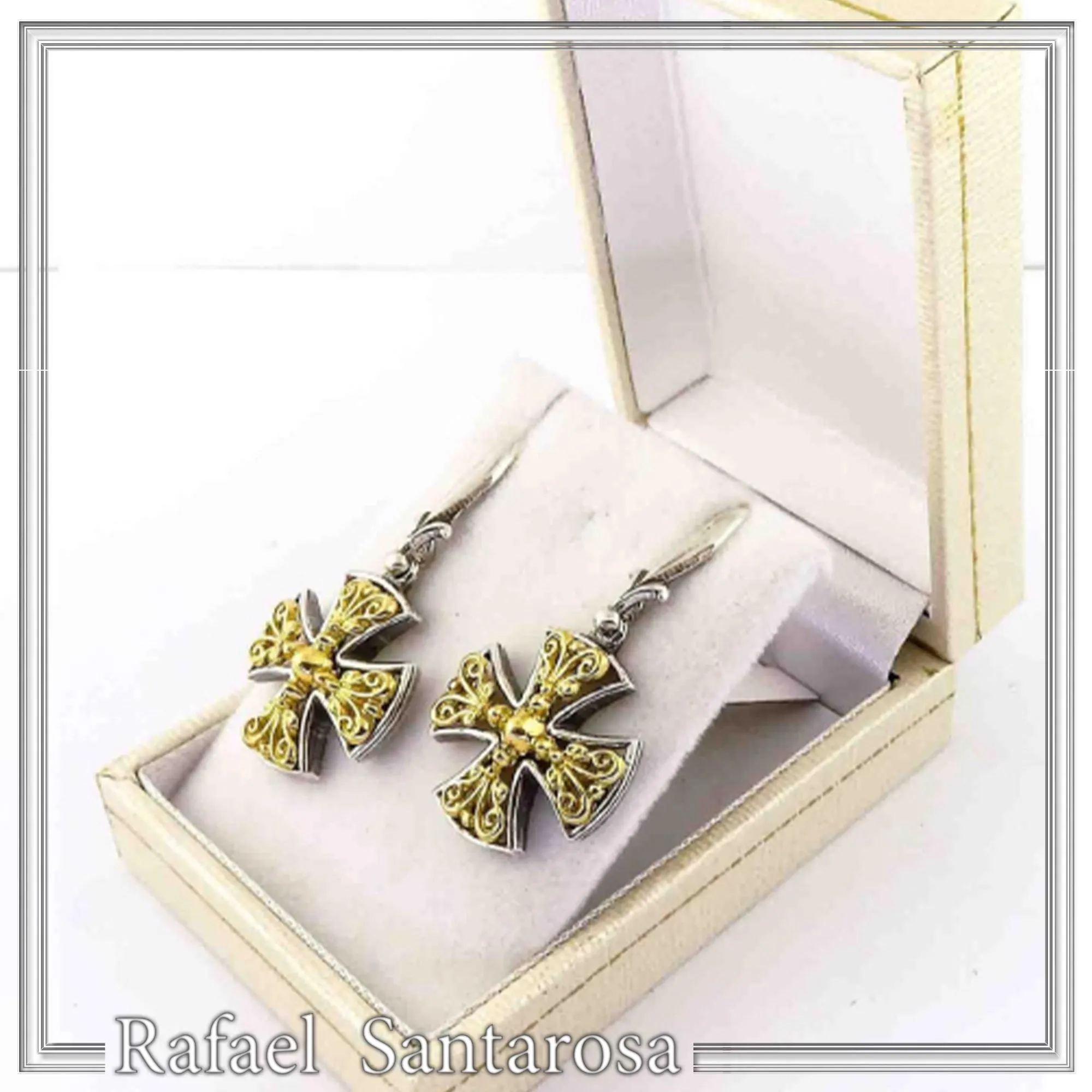 Byzantine Filigree Cross Dangle Drop Earrings: Sterling Silver, 18K Gold-Filled — additional product image 5 from Rafael Santarosa Fine Jewelry